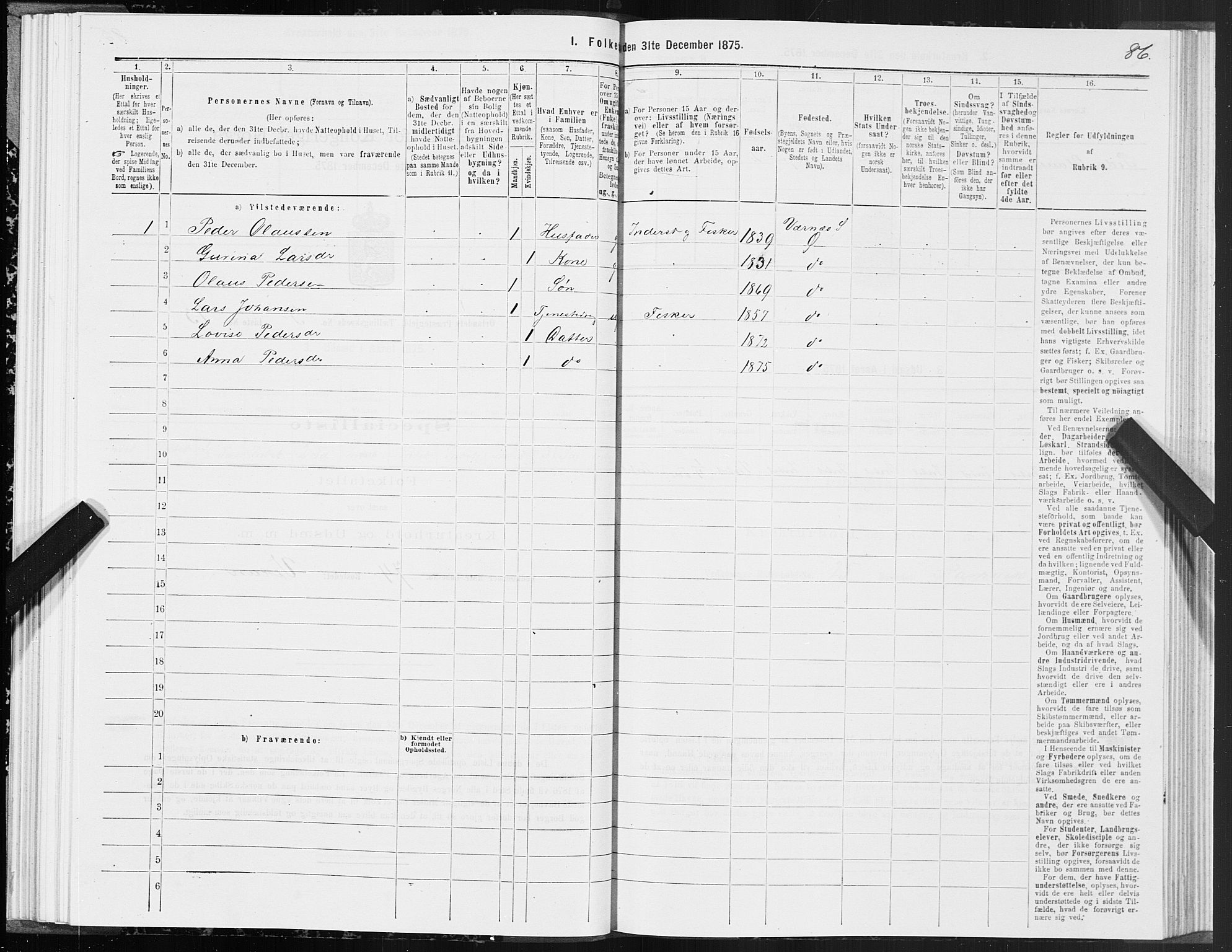 SAT, 1875 census for 1621P Ørland, 1875, p. 2086