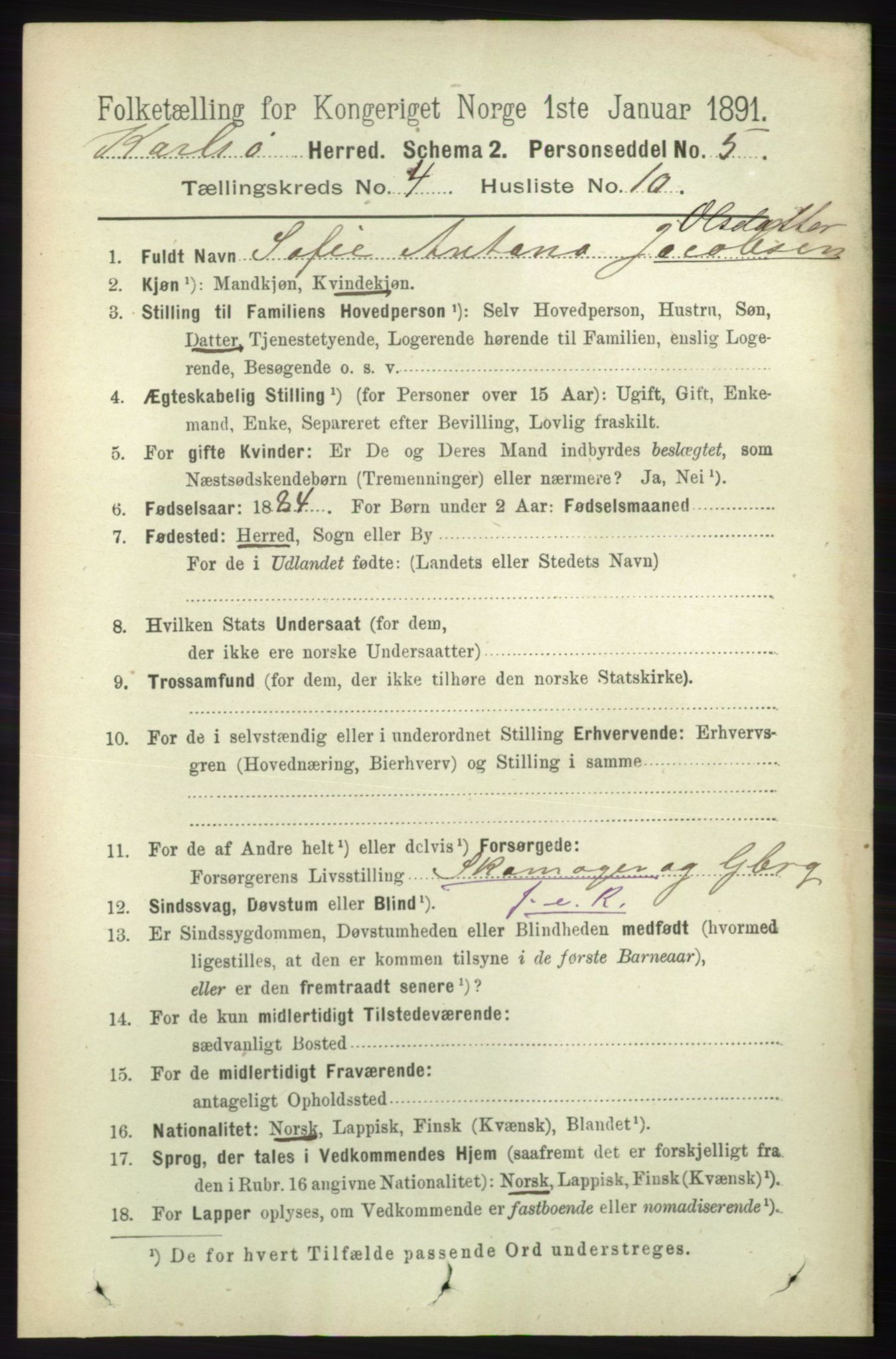 RA, 1891 census for 1936 Karlsøy, 1891, p. 921