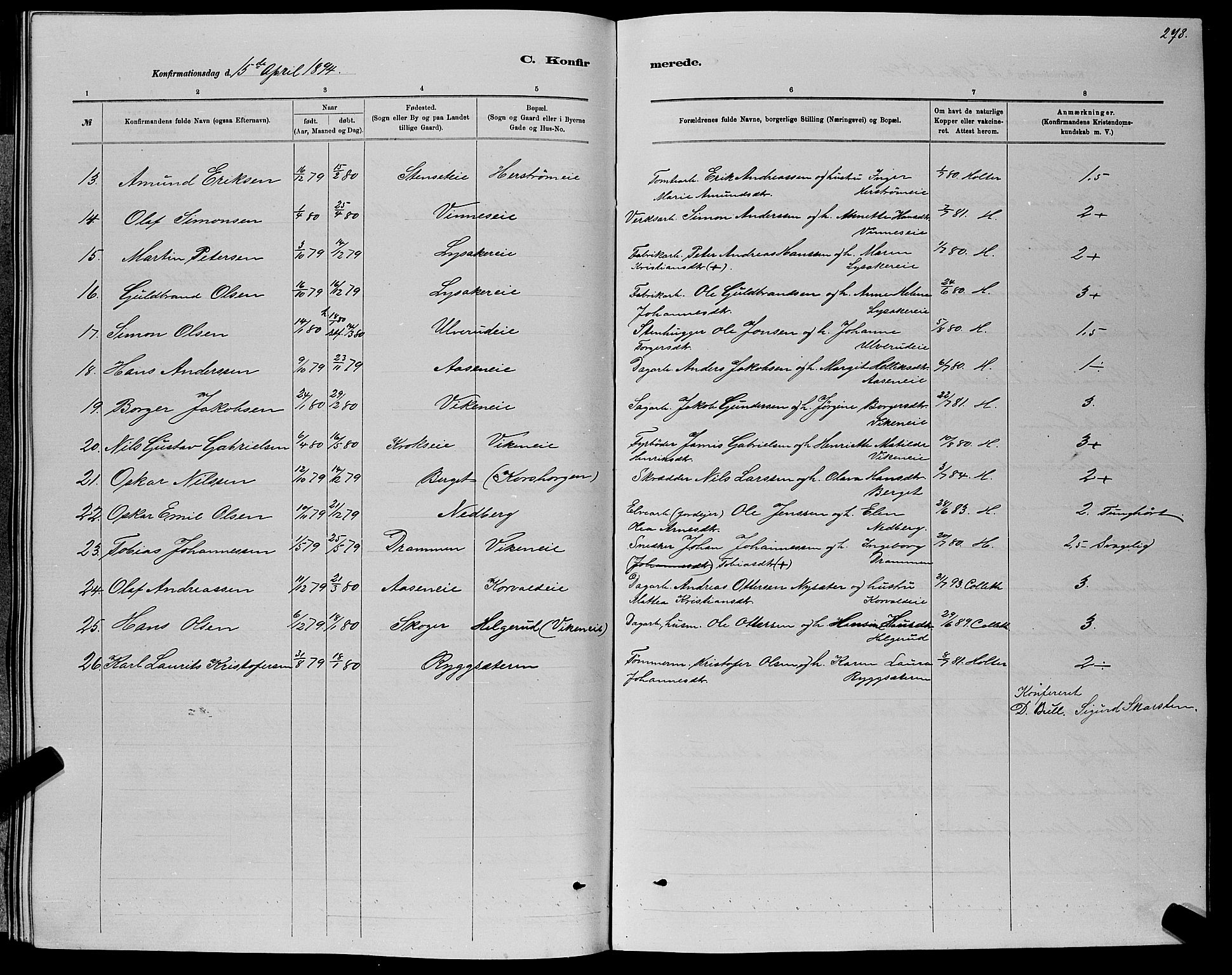 Nedre Eiker kirkebøker, AV/SAKO-A-612/G/Ga/L0002: Parish register (copy) no. 2, 1880-1896, p. 278