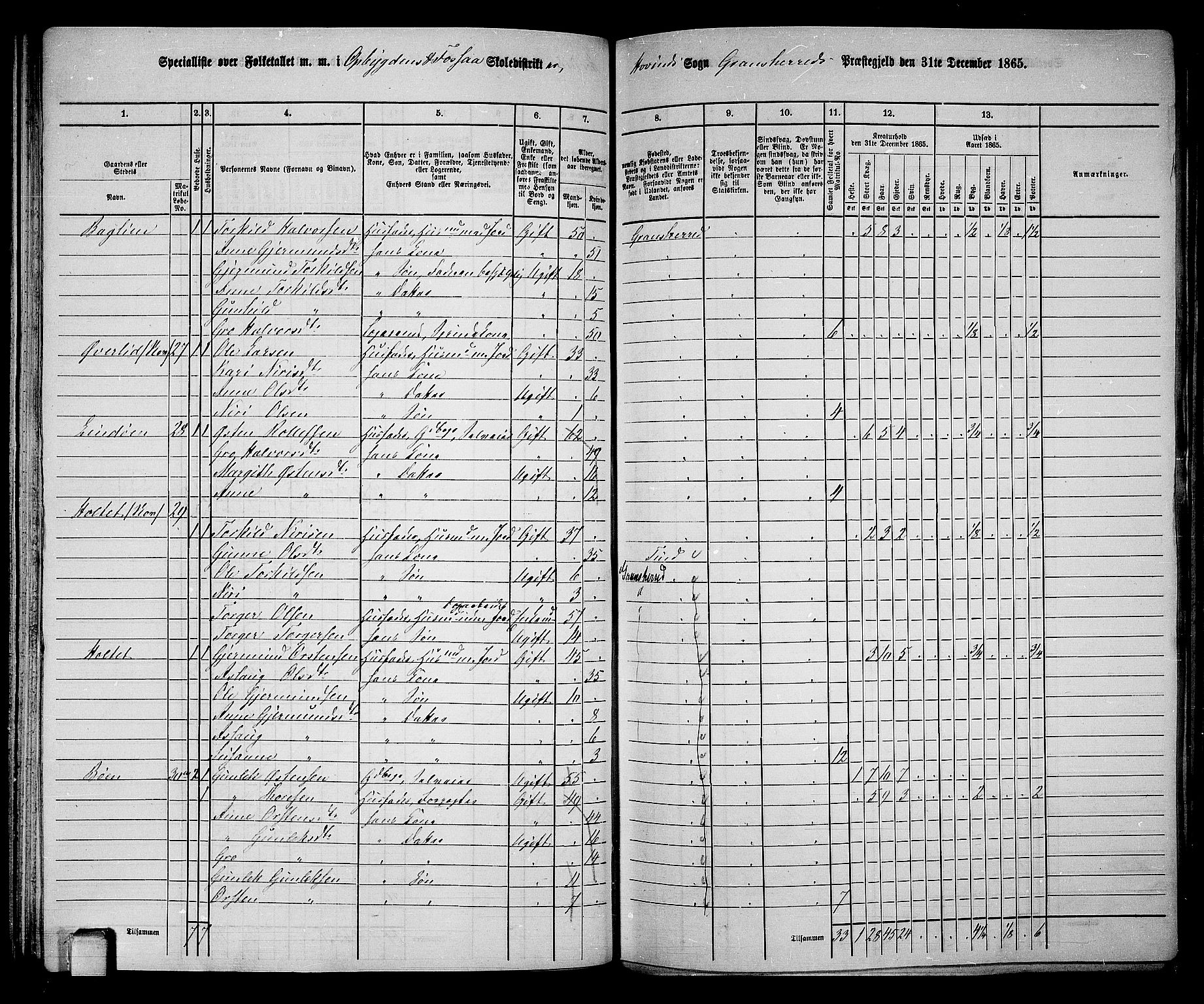 RA, 1865 census for Gransherad, 1865, p. 87