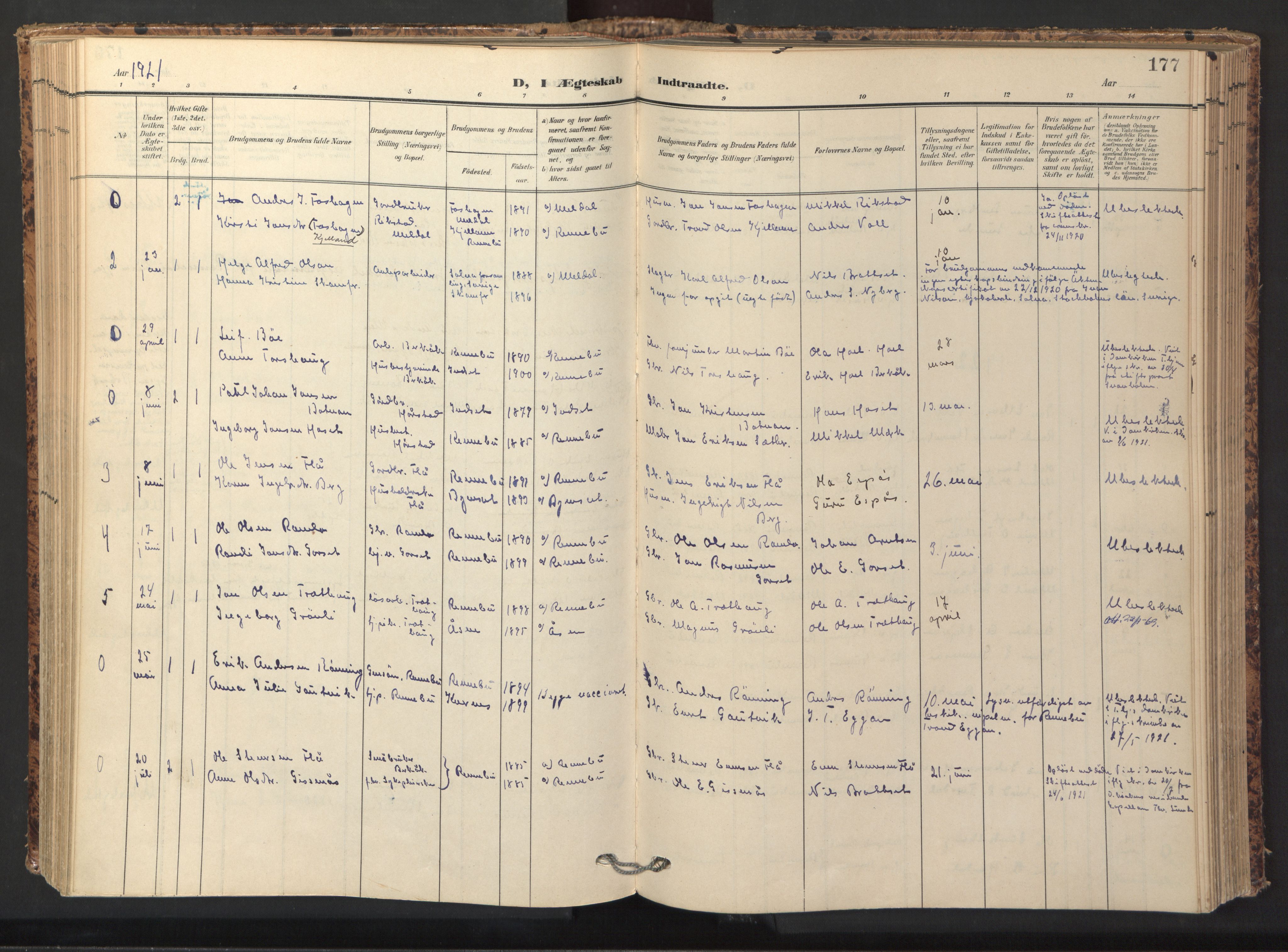 Ministerialprotokoller, klokkerbøker og fødselsregistre - Sør-Trøndelag, SAT/A-1456/674/L0873: Parish register (official) no. 674A05, 1908-1923, p. 177