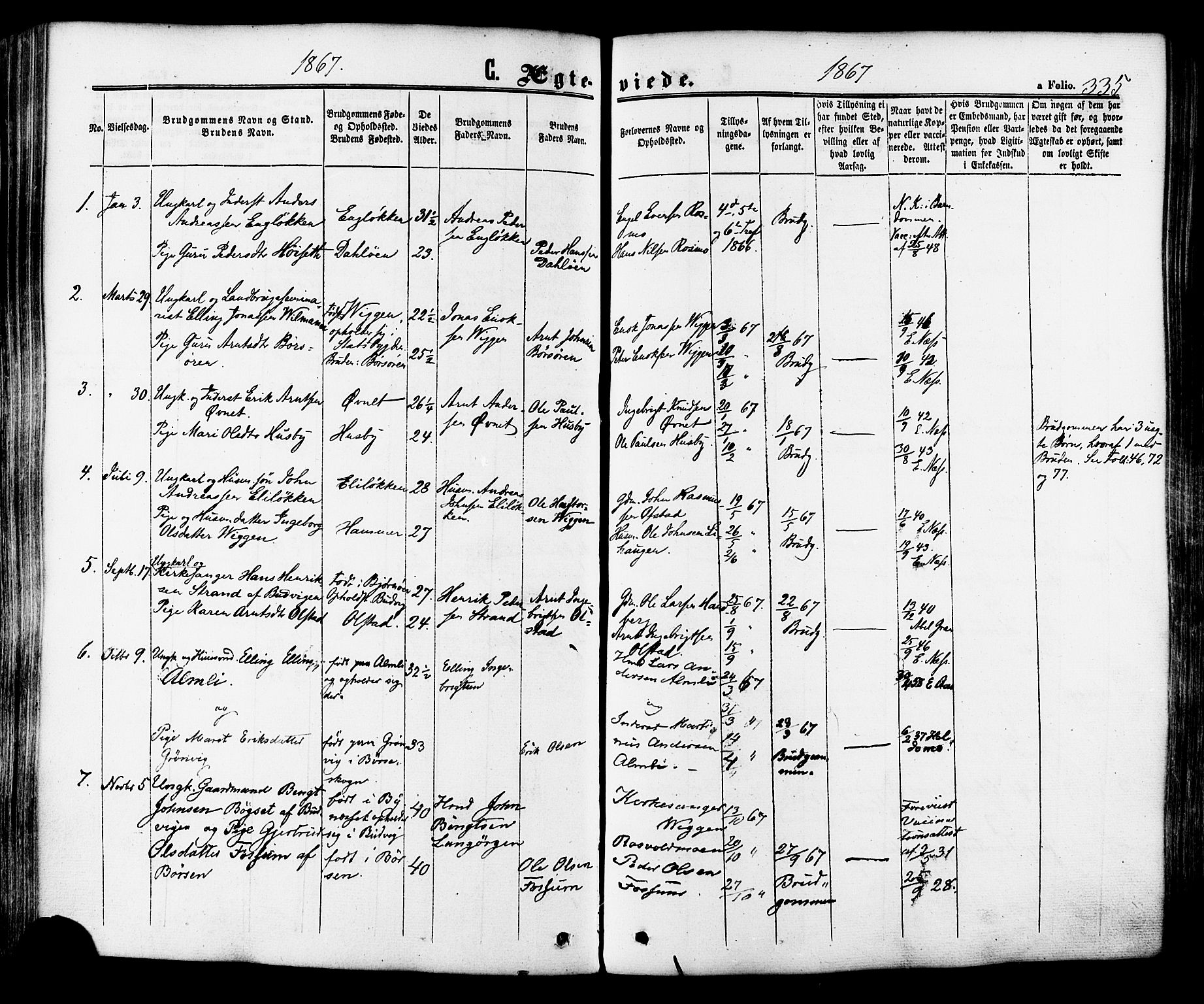 Ministerialprotokoller, klokkerbøker og fødselsregistre - Sør-Trøndelag, SAT/A-1456/665/L0772: Parish register (official) no. 665A07, 1856-1878, p. 335