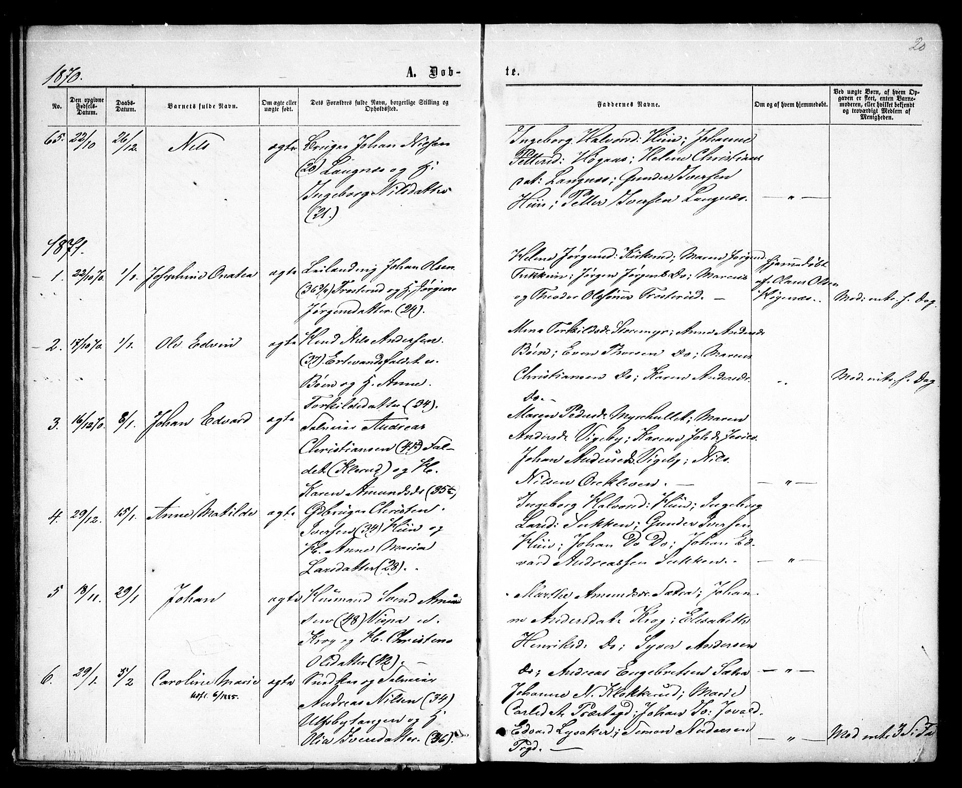 Rødenes prestekontor Kirkebøker, AV/SAO-A-2005/F/Fa/L0008: Parish register (official) no. I 8, 1869-1879, p. 20