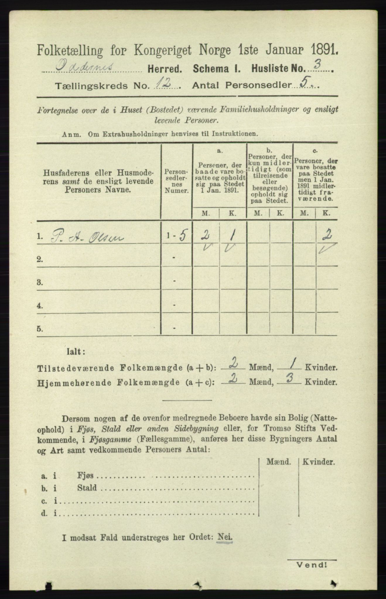 RA, 1891 census for 1012 Oddernes, 1891, p. 4313