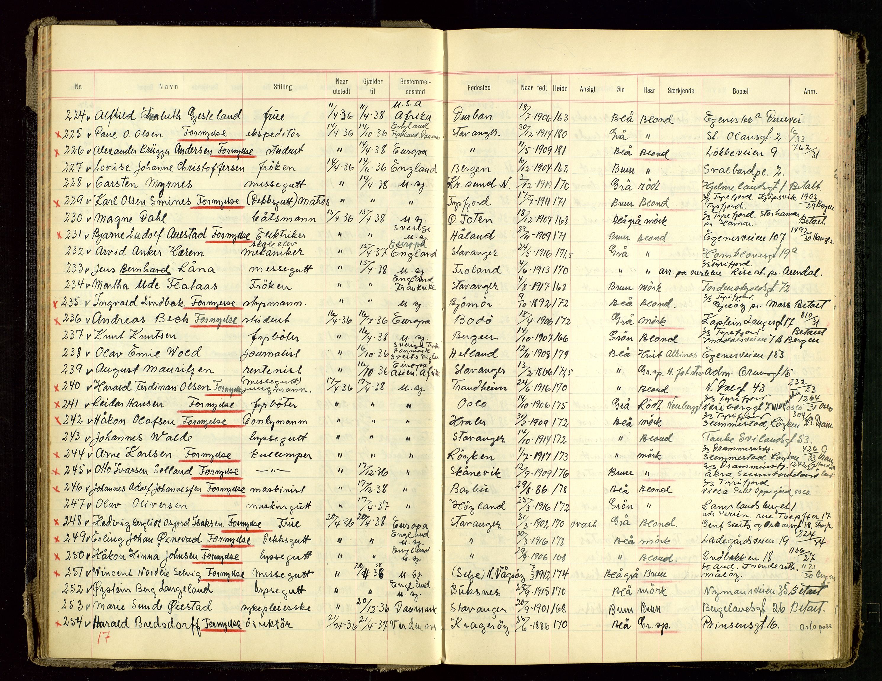 Stavanger politikammer, AV/SAST-A-100361/001/H/Hc/Hcd/Hcdb/L0001: "Passprotokoll", 1935-1939, p. 34