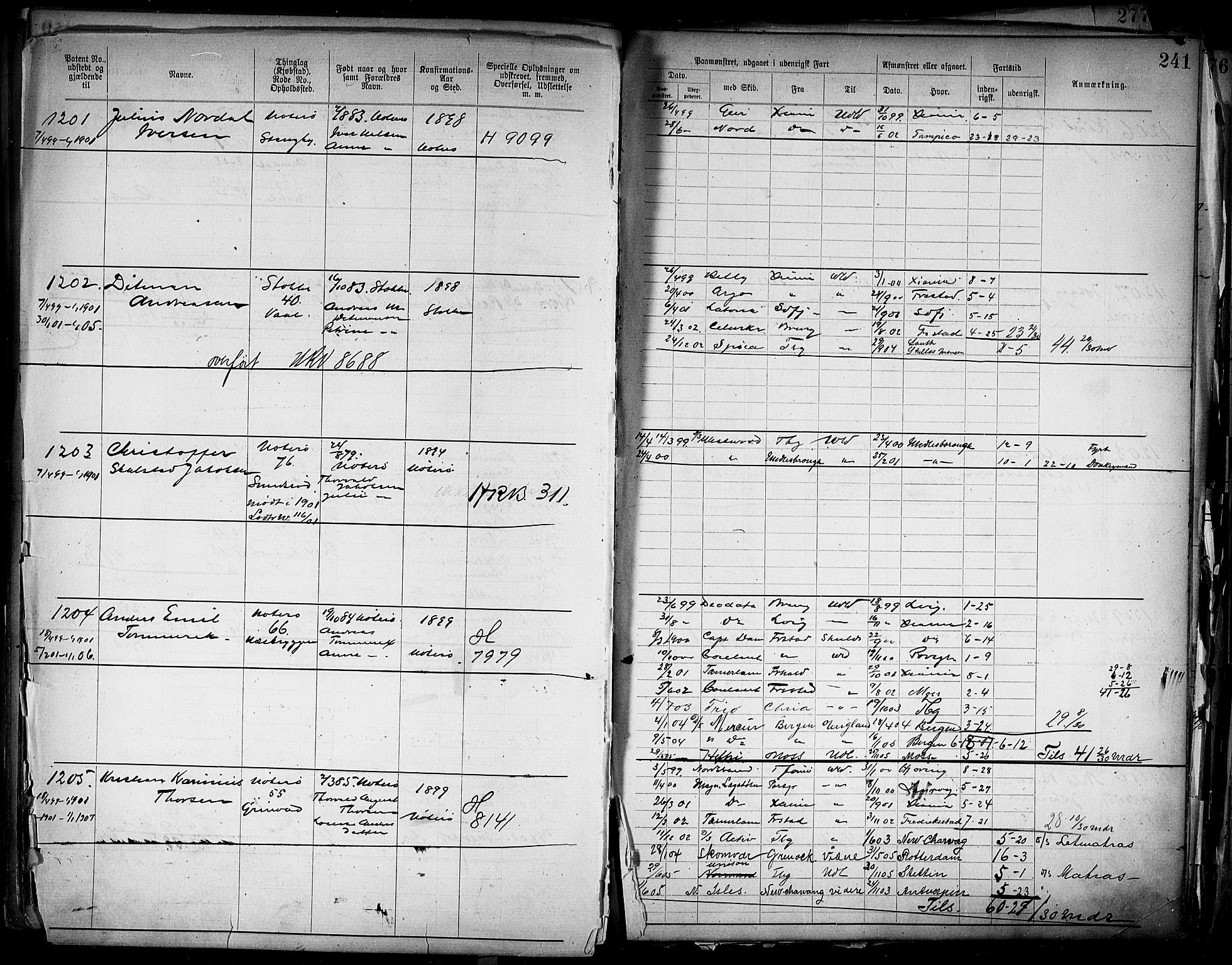 Tønsberg innrulleringskontor, AV/SAKO-A-786/F/Fb/L0004: Annotasjonsrulle Patent nr. 1-2400, 1892-1904, p. 207