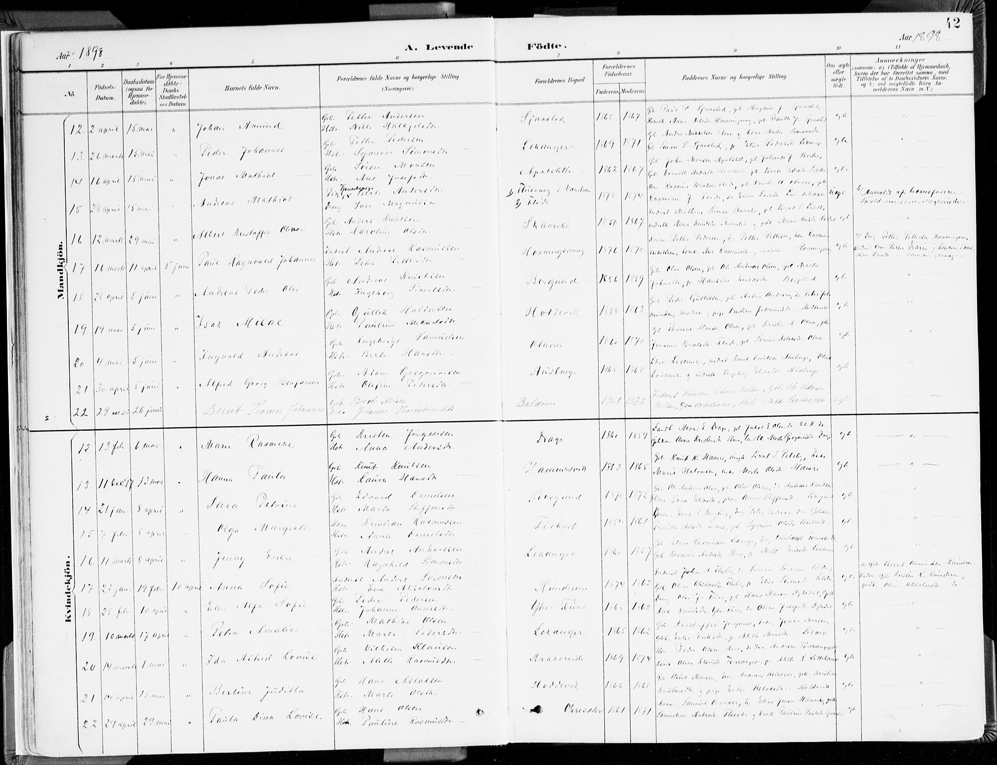 Selje sokneprestembete, AV/SAB-A-99938/H/Ha/Haa/Haab: Parish register (official) no. B 2, 1891-1907, p. 42