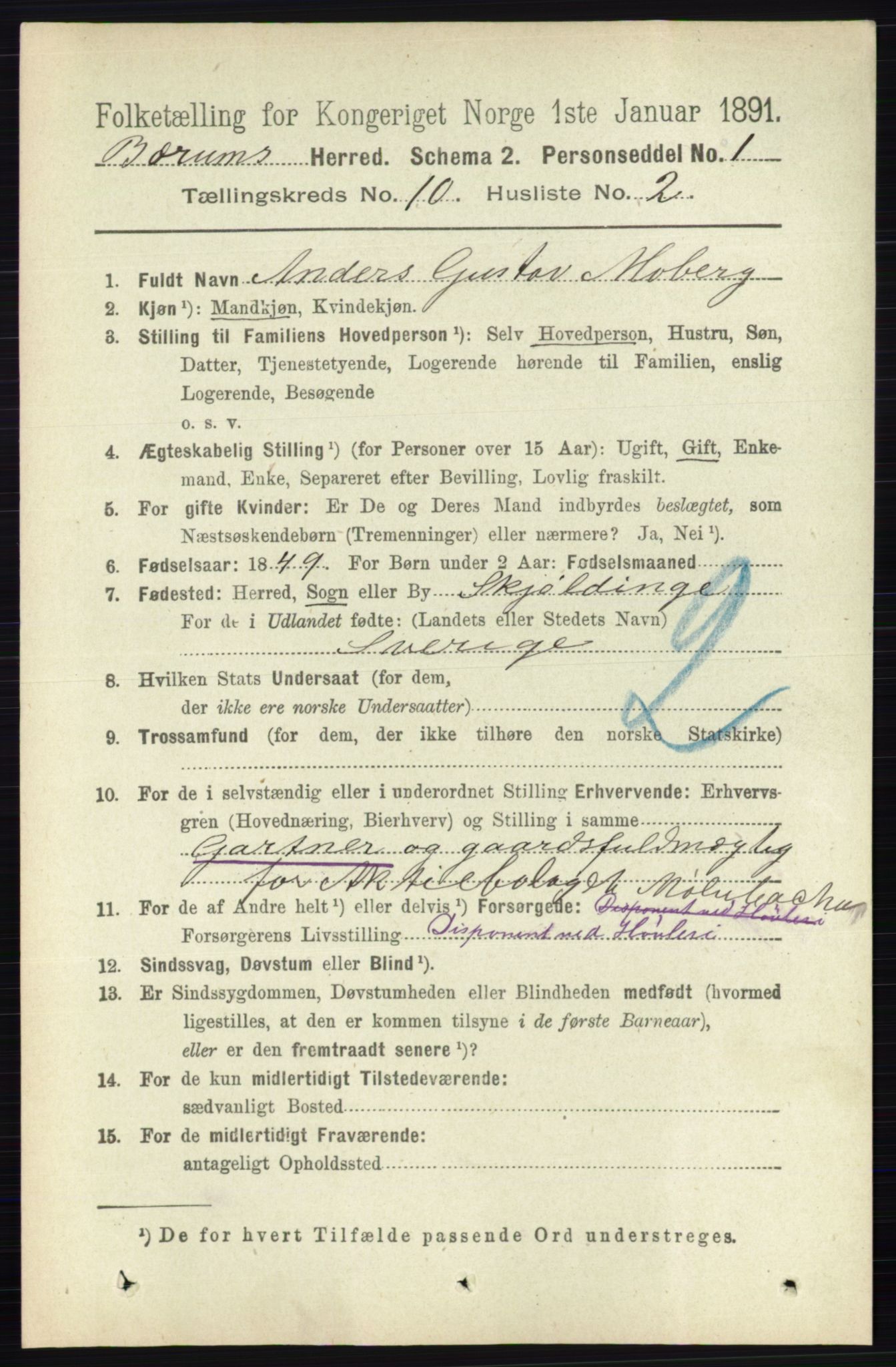 RA, 1891 census for 0219 Bærum, 1891, p. 6376