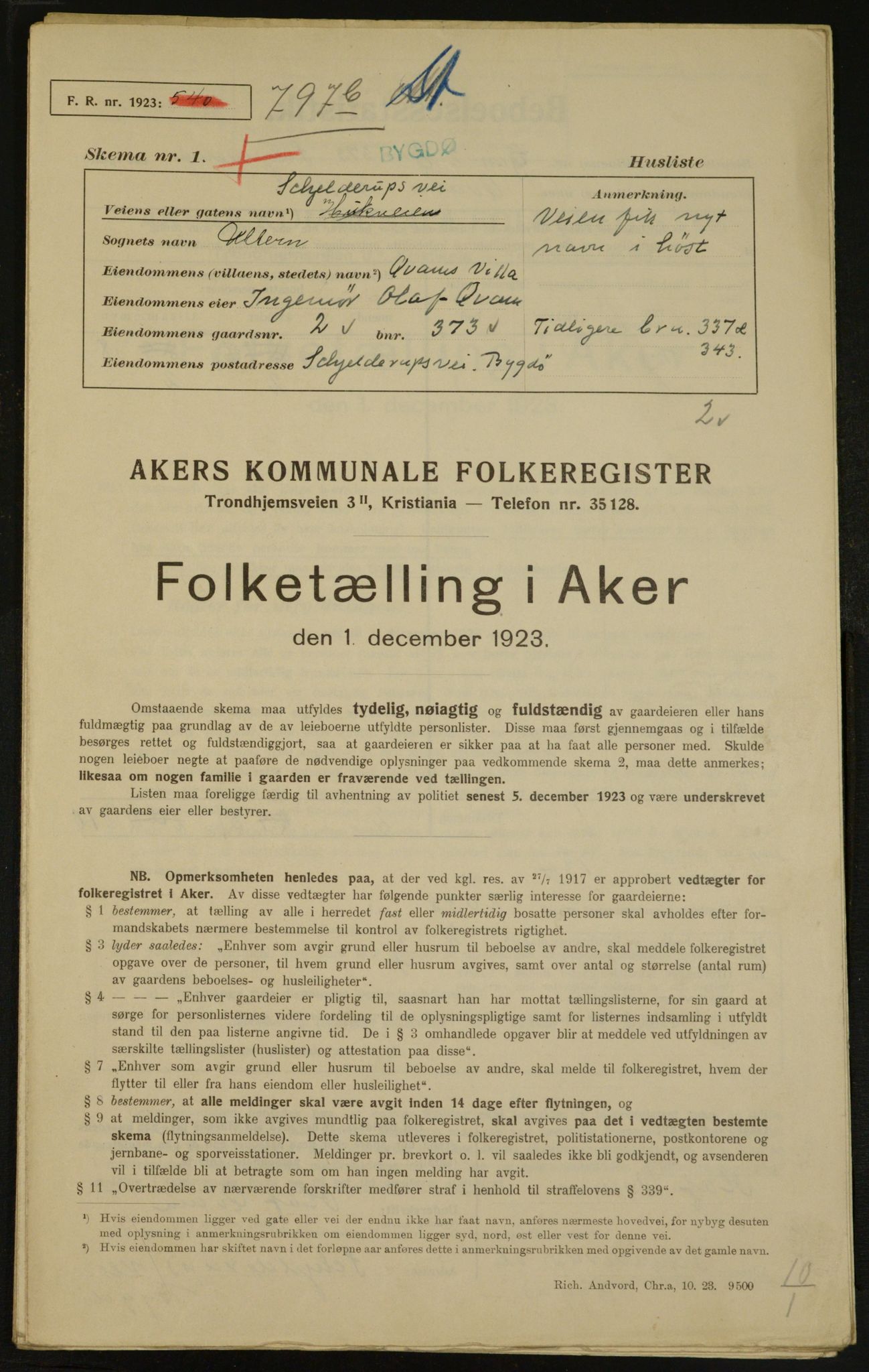 , Municipal Census 1923 for Aker, 1923, p. 4864