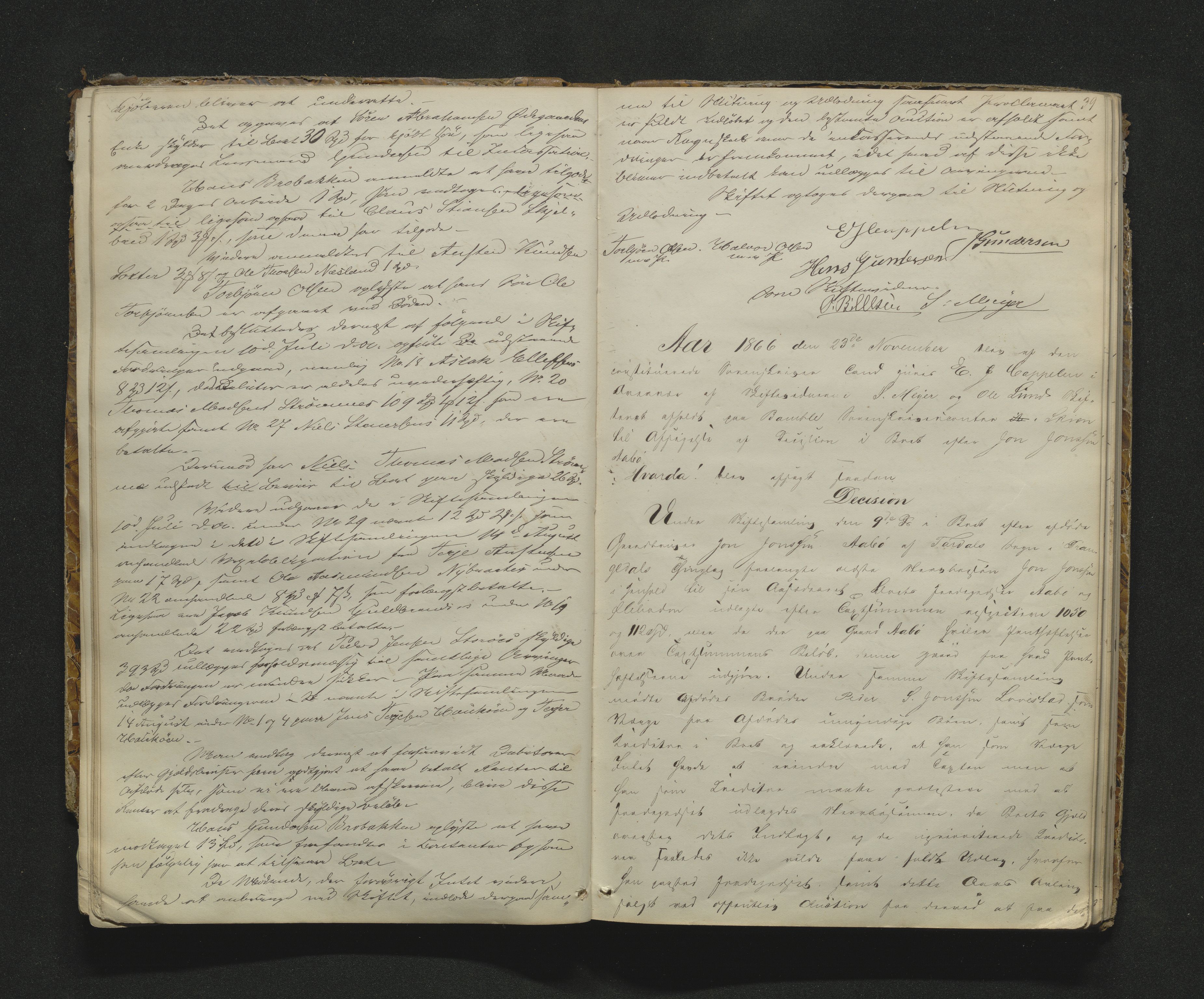 Bamble sorenskriveri, SAKO/A-214/H/Hb/Hbc/L0005: Skifteforhandlingsprotokoll, 1866-1868, p. 38-39