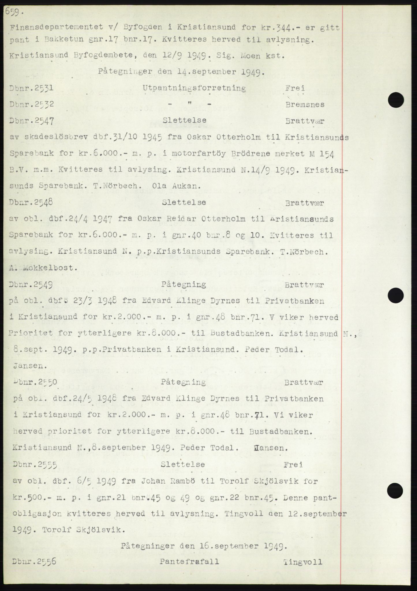 Nordmøre sorenskriveri, SAT/A-4132/1/2/2Ca: Mortgage book no. C82b, 1946-1951, Diary no: : 2531/1949