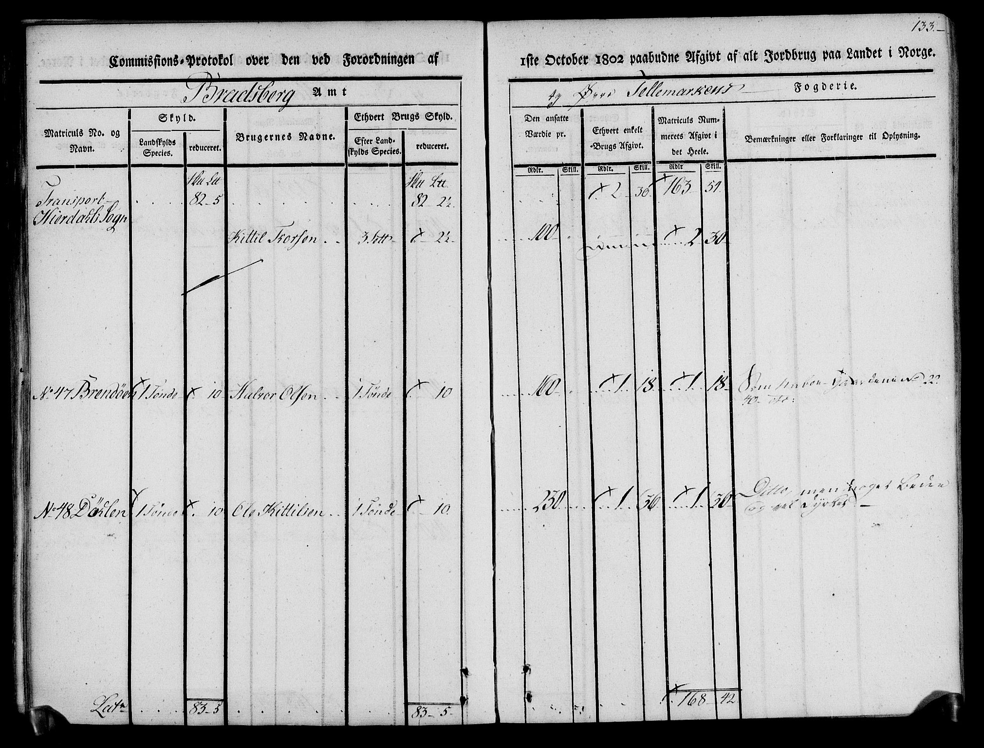 Rentekammeret inntil 1814, Realistisk ordnet avdeling, AV/RA-EA-4070/N/Ne/Nea/L0074: Øvre Telemarken fogderi. Kommisjonsprotokoll for fogderiets østre del - Tinn, Hjartdal og Seljord prestegjeld., 1803, p. 133