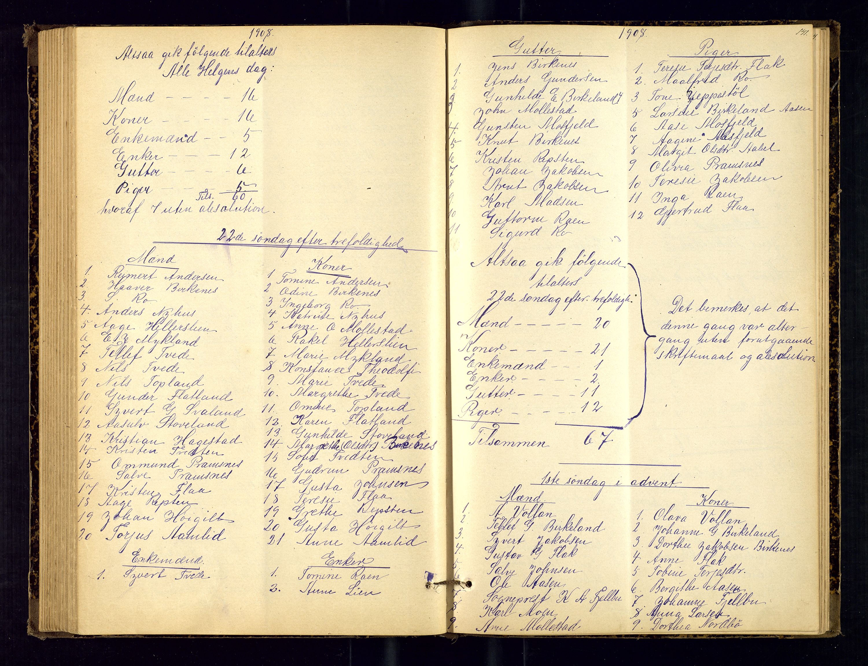 Birkenes sokneprestkontor, SAK/1111-0004/F/Fc/L0008: Communicants register no. C-8, 1891-1915, p. 141