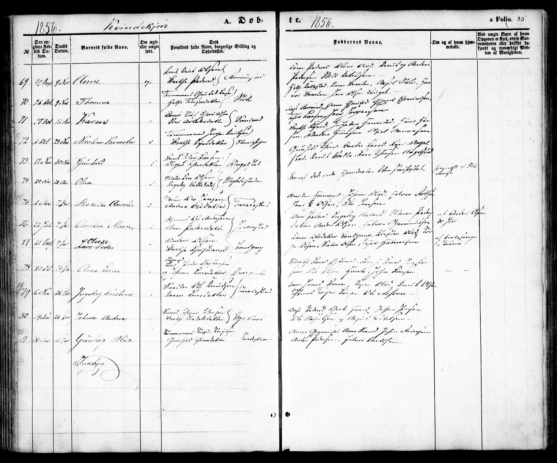 Holt sokneprestkontor, AV/SAK-1111-0021/F/Fa/L0008: Parish register (official) no. A 8, 1849-1860, p. 85