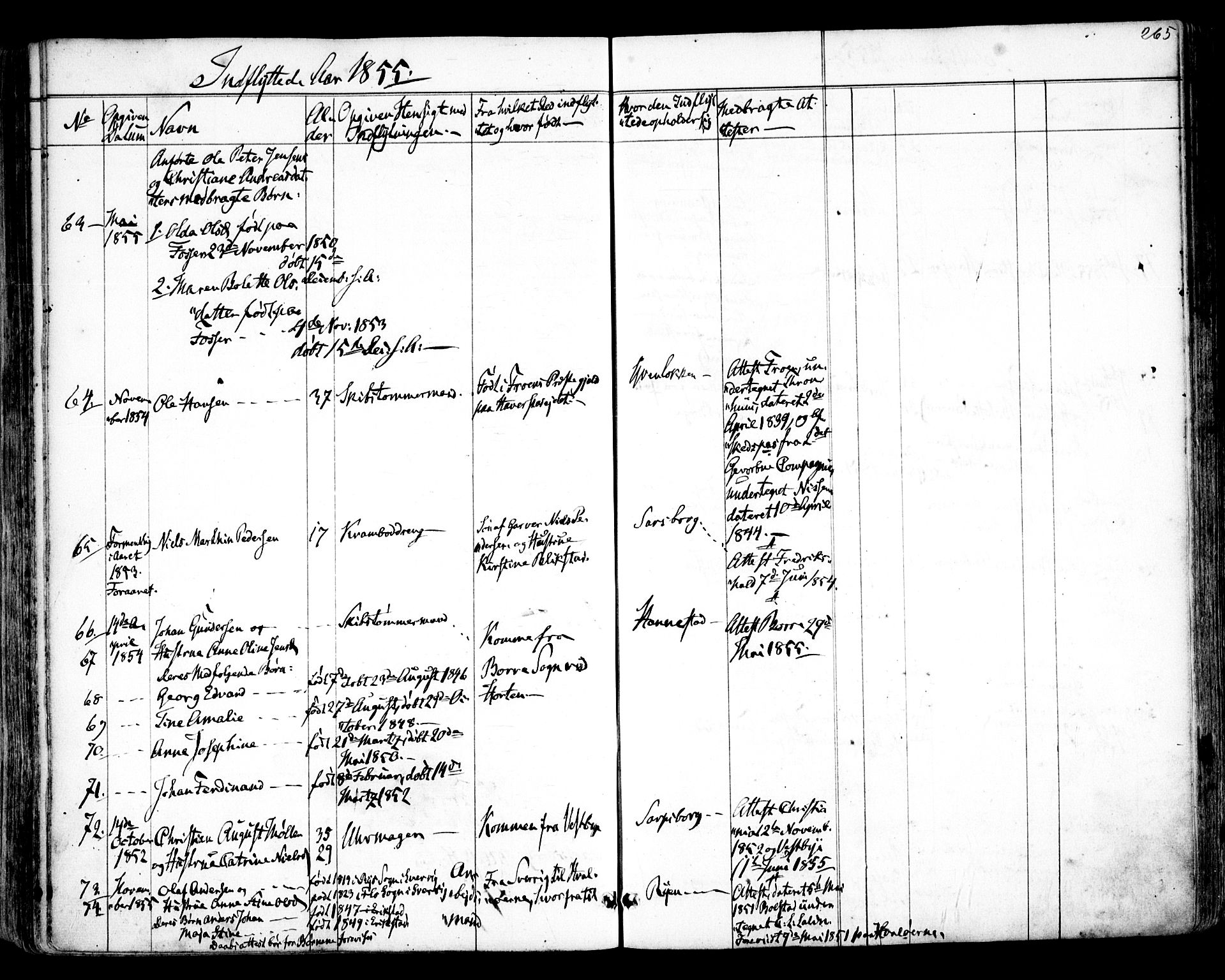 Tune prestekontor Kirkebøker, AV/SAO-A-2007/F/Fa/L0011: Parish register (official) no. 11, 1852-1856, p. 265