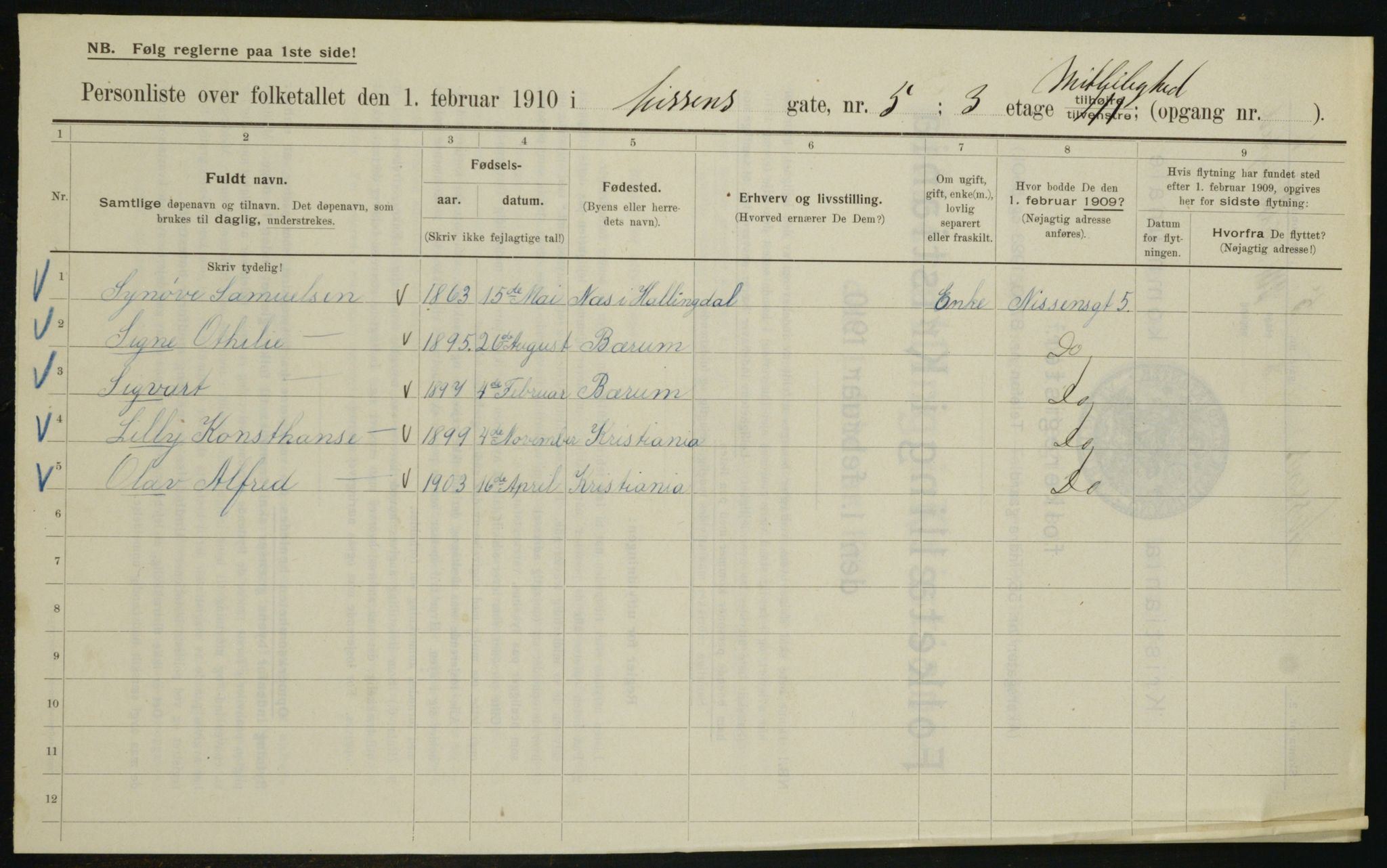 OBA, Municipal Census 1910 for Kristiania, 1910, p. 68754