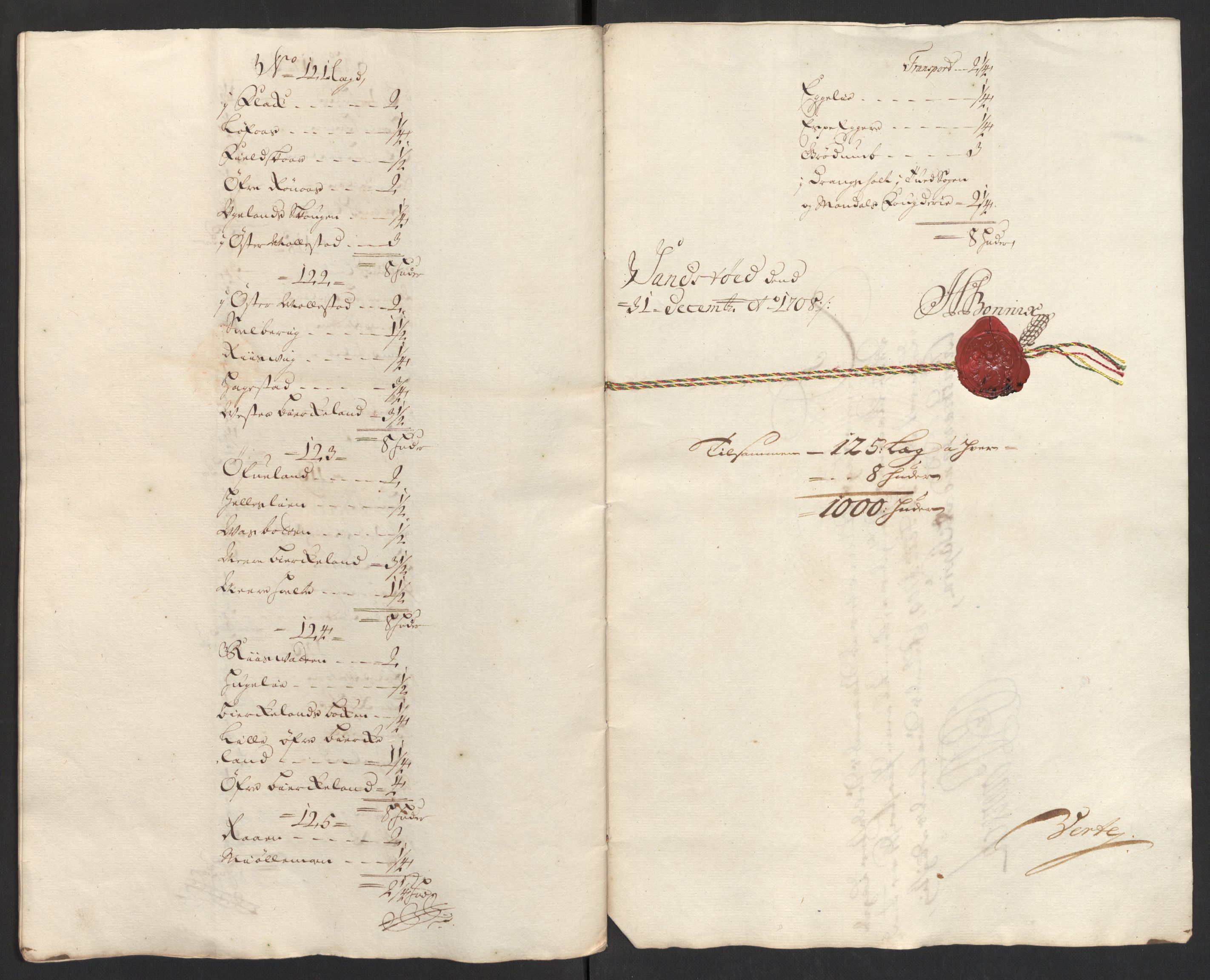 Rentekammeret inntil 1814, Reviderte regnskaper, Fogderegnskap, AV/RA-EA-4092/R39/L2318: Fogderegnskap Nedenes, 1706-1709, p. 384