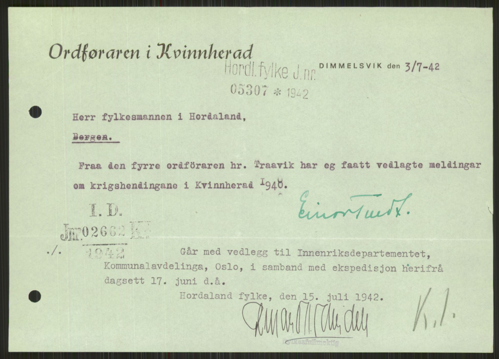 Forsvaret, Forsvarets krigshistoriske avdeling, AV/RA-RAFA-2017/Y/Ya/L0015: II-C-11-31 - Fylkesmenn.  Rapporter om krigsbegivenhetene 1940., 1940, p. 340