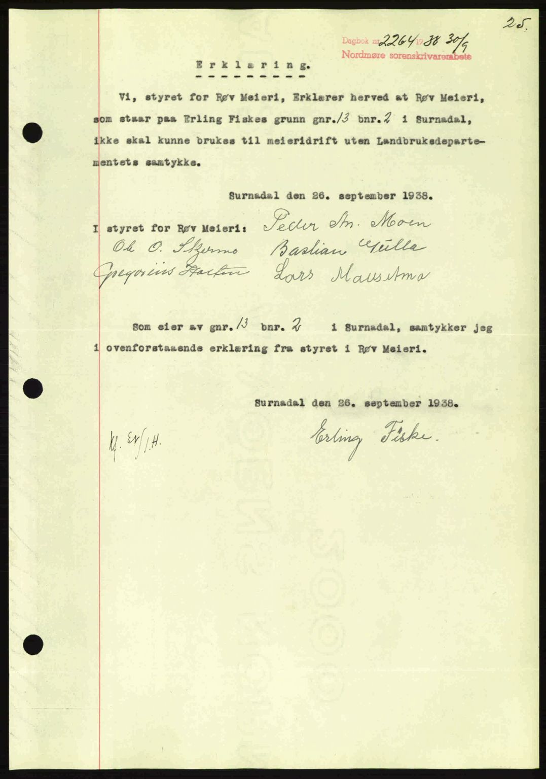 Nordmøre sorenskriveri, SAT/A-4132/1/2/2Ca: Mortgage book no. B84, 1938-1939, Diary no: : 2264/1938