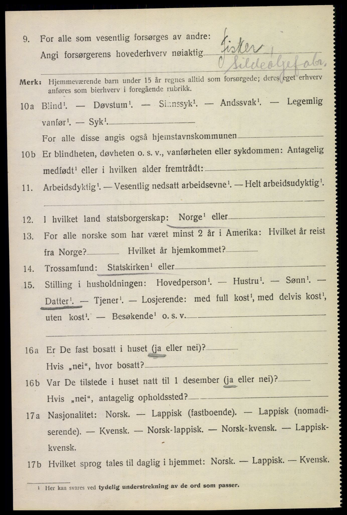 SAT, 1920 census for Sortland, 1920, p. 10241