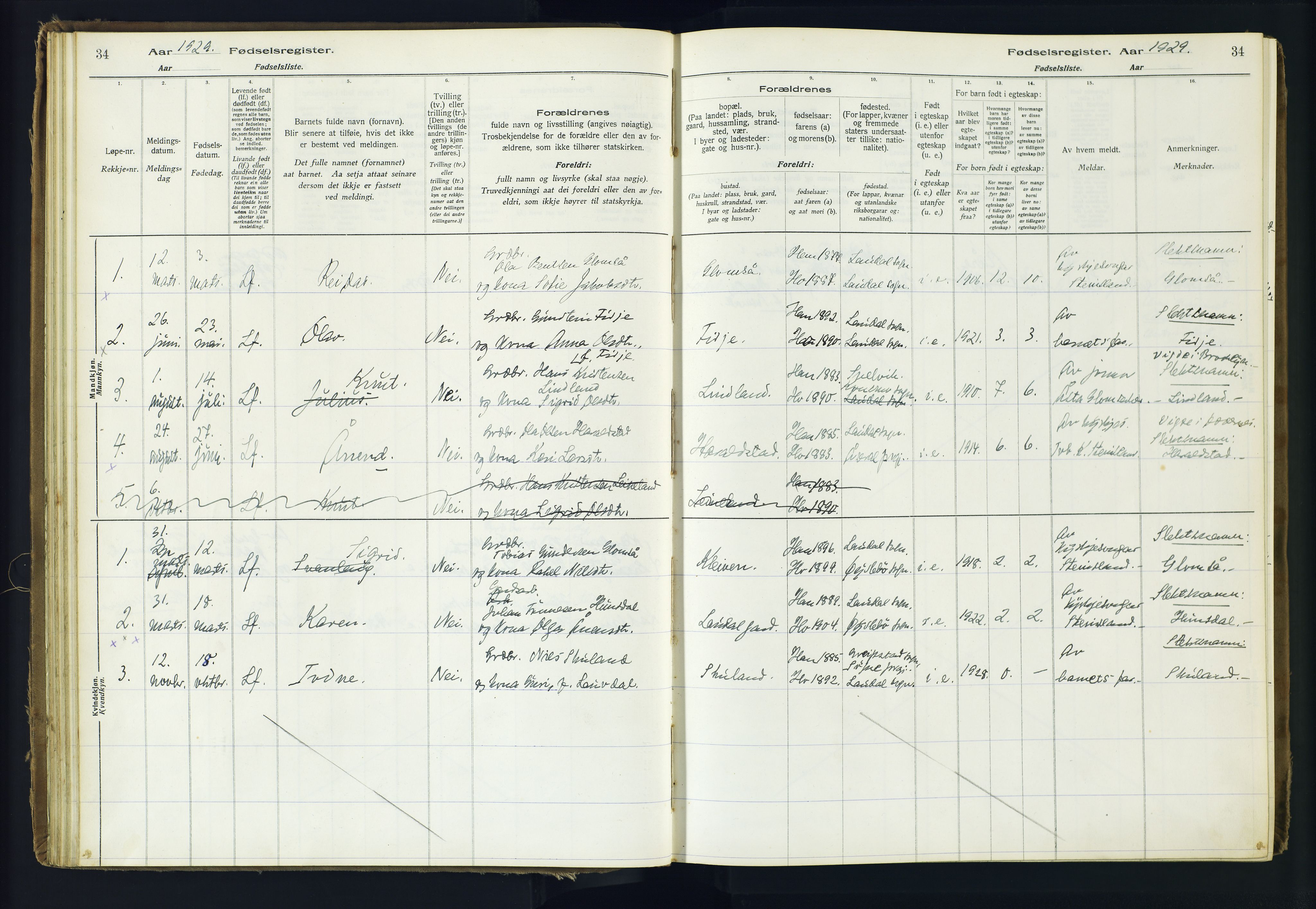 Holum sokneprestkontor, AV/SAK-1111-0022/J/Ja/L0001: Birth register no. II.6.10, 1916-1982, p. 34