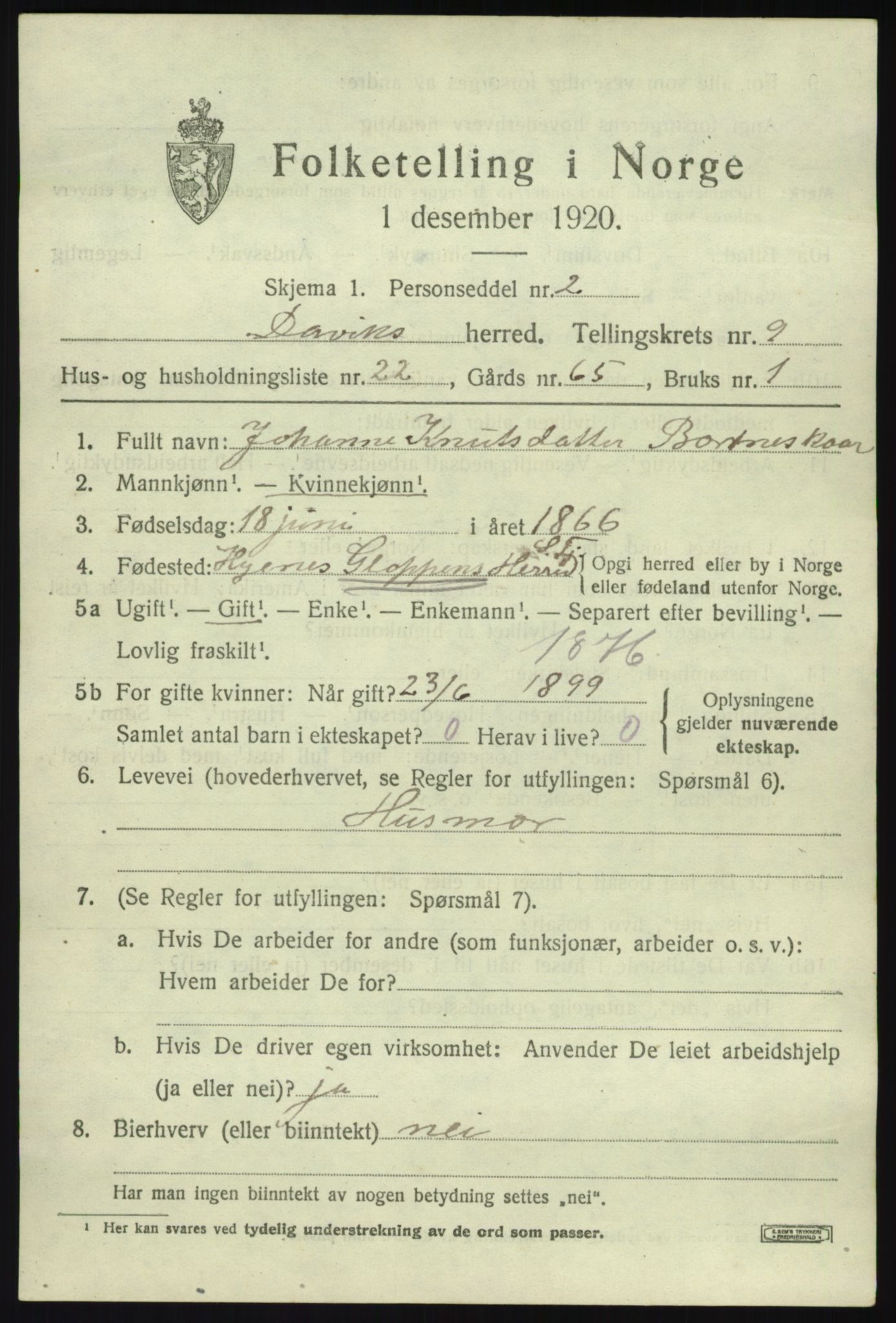 SAB, 1920 census for Davik, 1920, p. 5079