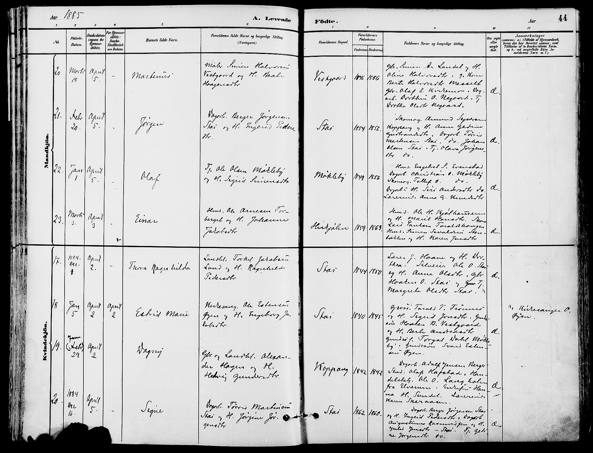 Stor-Elvdal prestekontor, AV/SAH-PREST-052/H/Ha/Haa/L0002: Parish register (official) no. 2, 1882-1907, p. 44