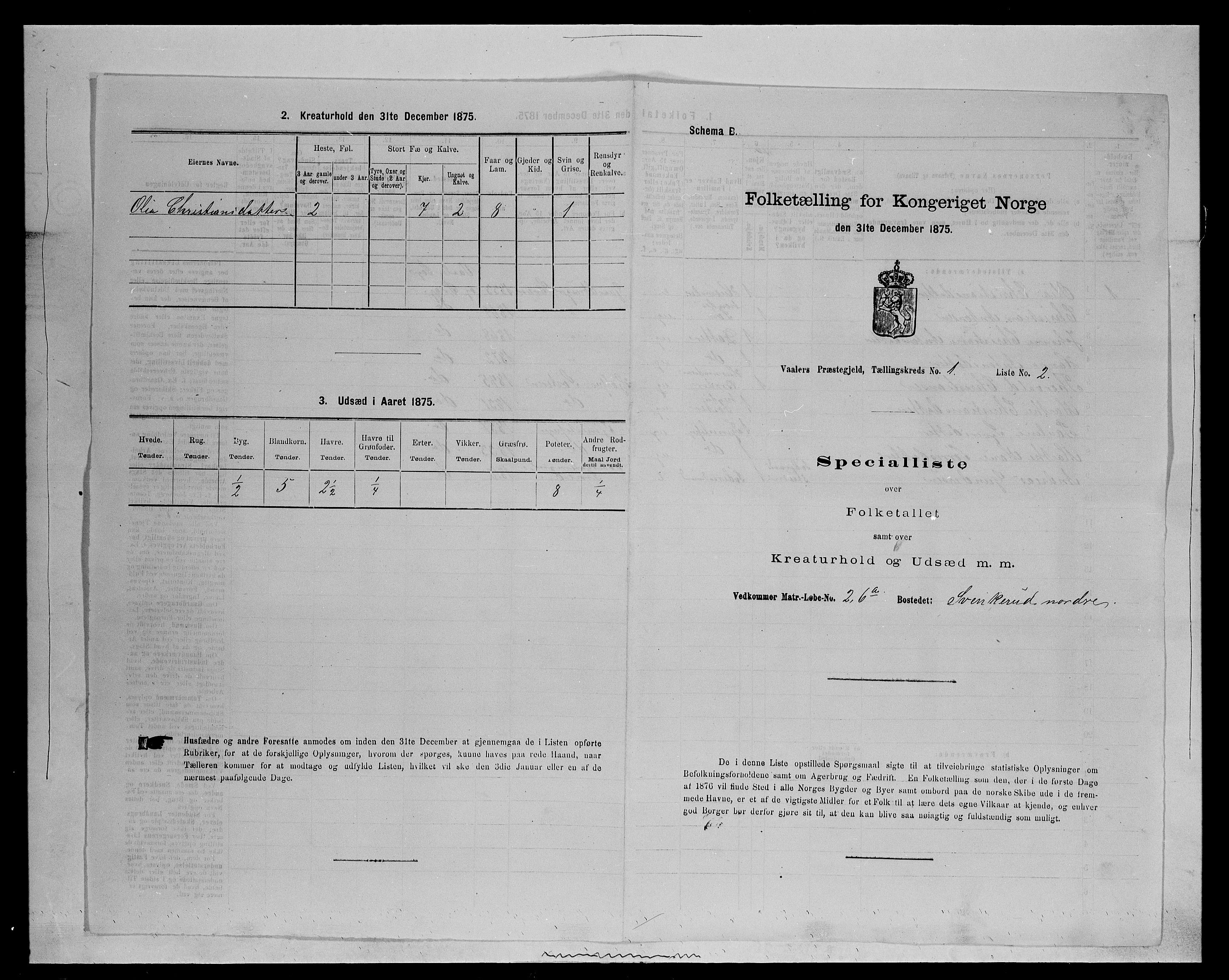 SAH, 1875 census for 0426P Våler parish (Hedmark), 1875, p. 113