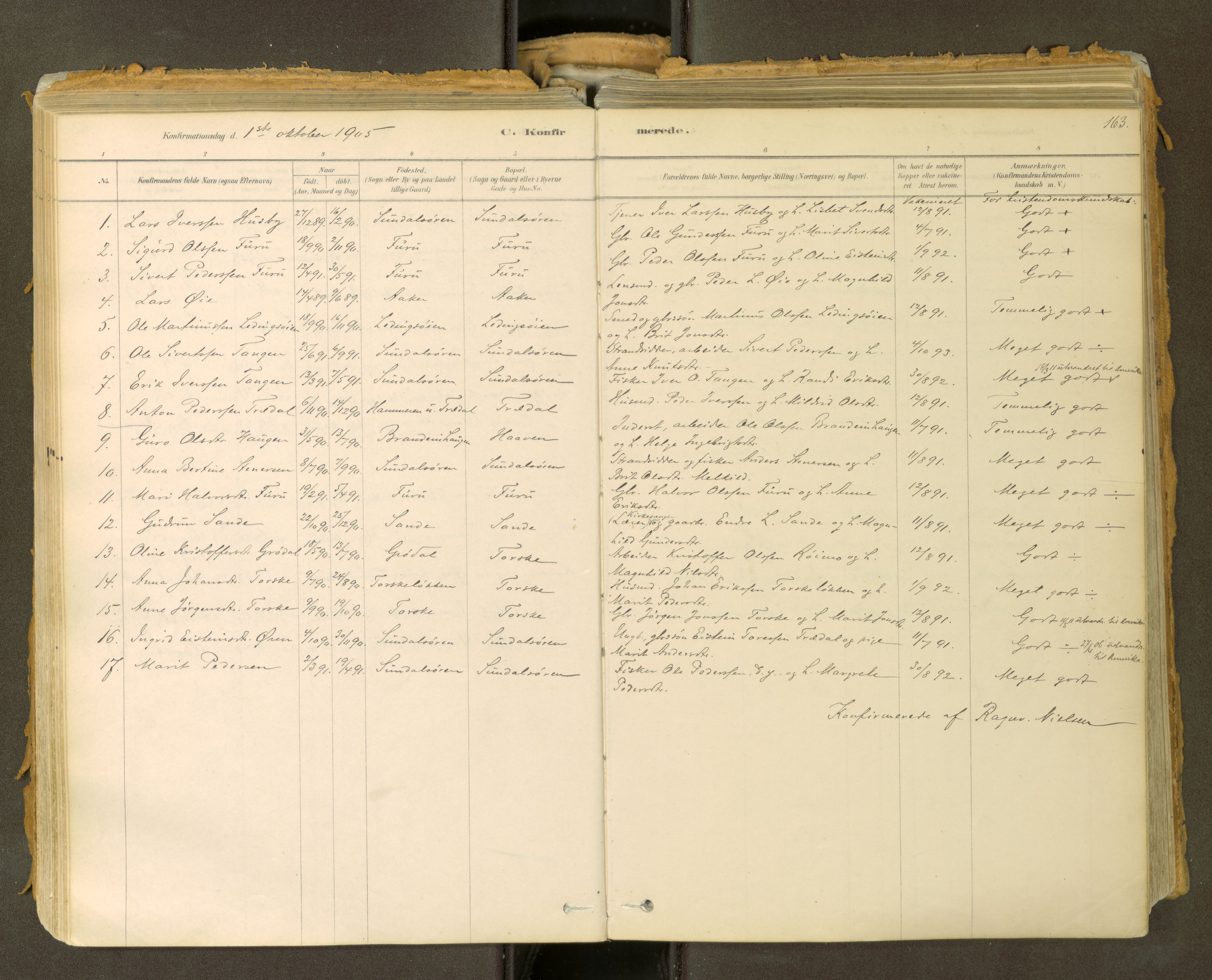 Sunndal sokneprestkontor, SAT/A-1085/1/I/I1/I1a: Parish register (official) no. 2, 1877-1914, p. 163