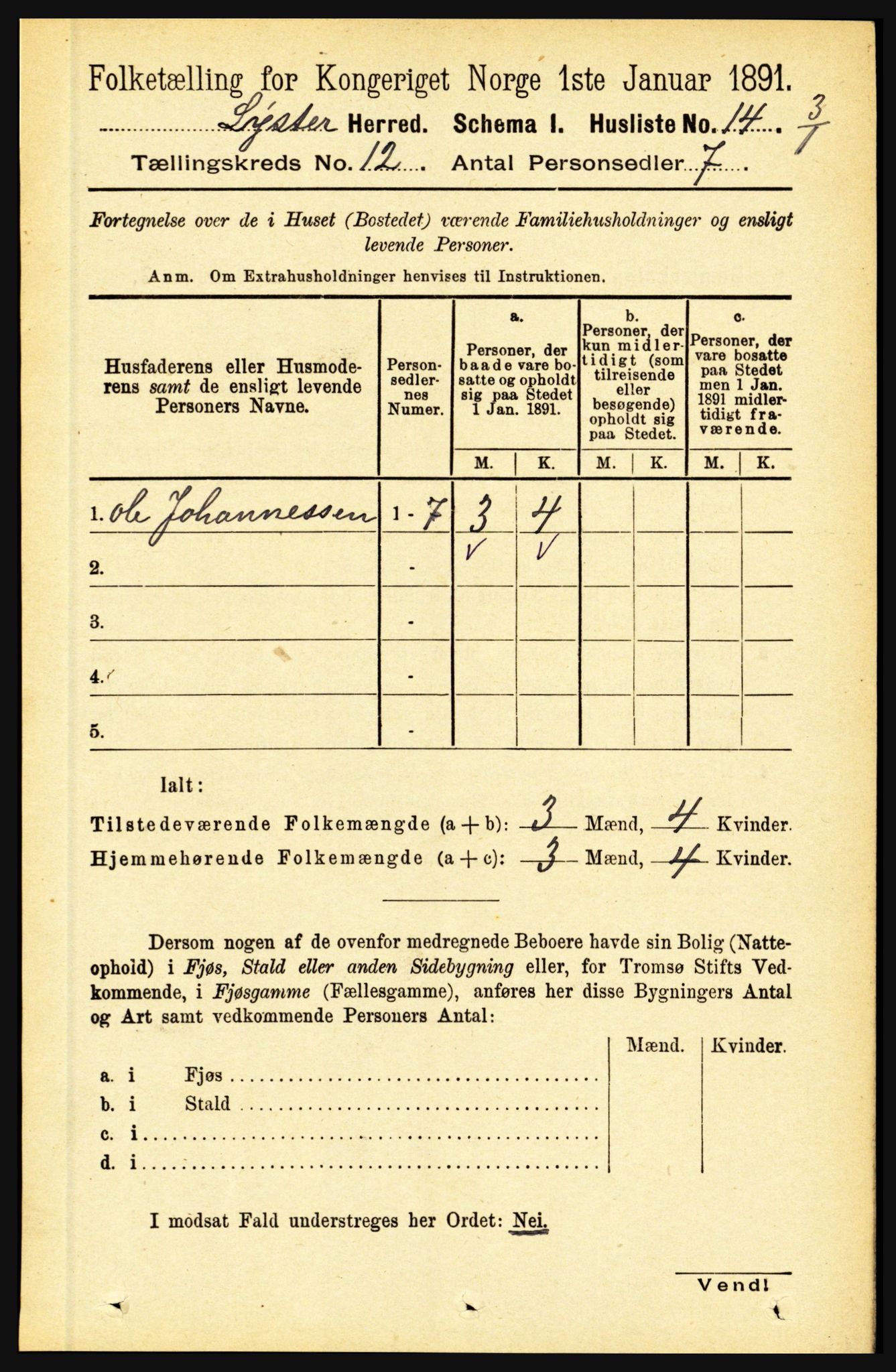 RA, 1891 census for 1426 Luster, 1891, p. 3716