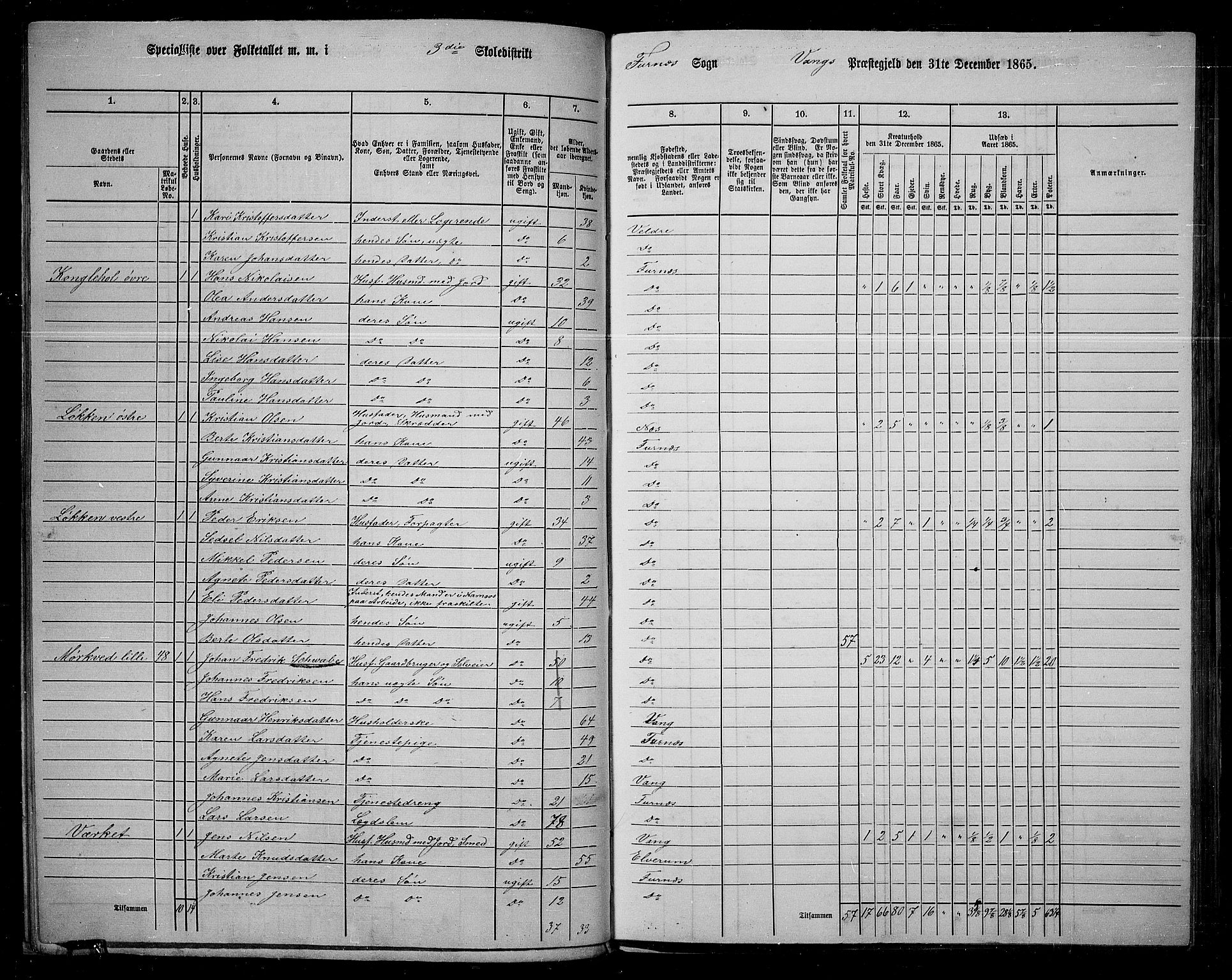 RA, 1865 census for Vang/Vang og Furnes, 1865, p. 70