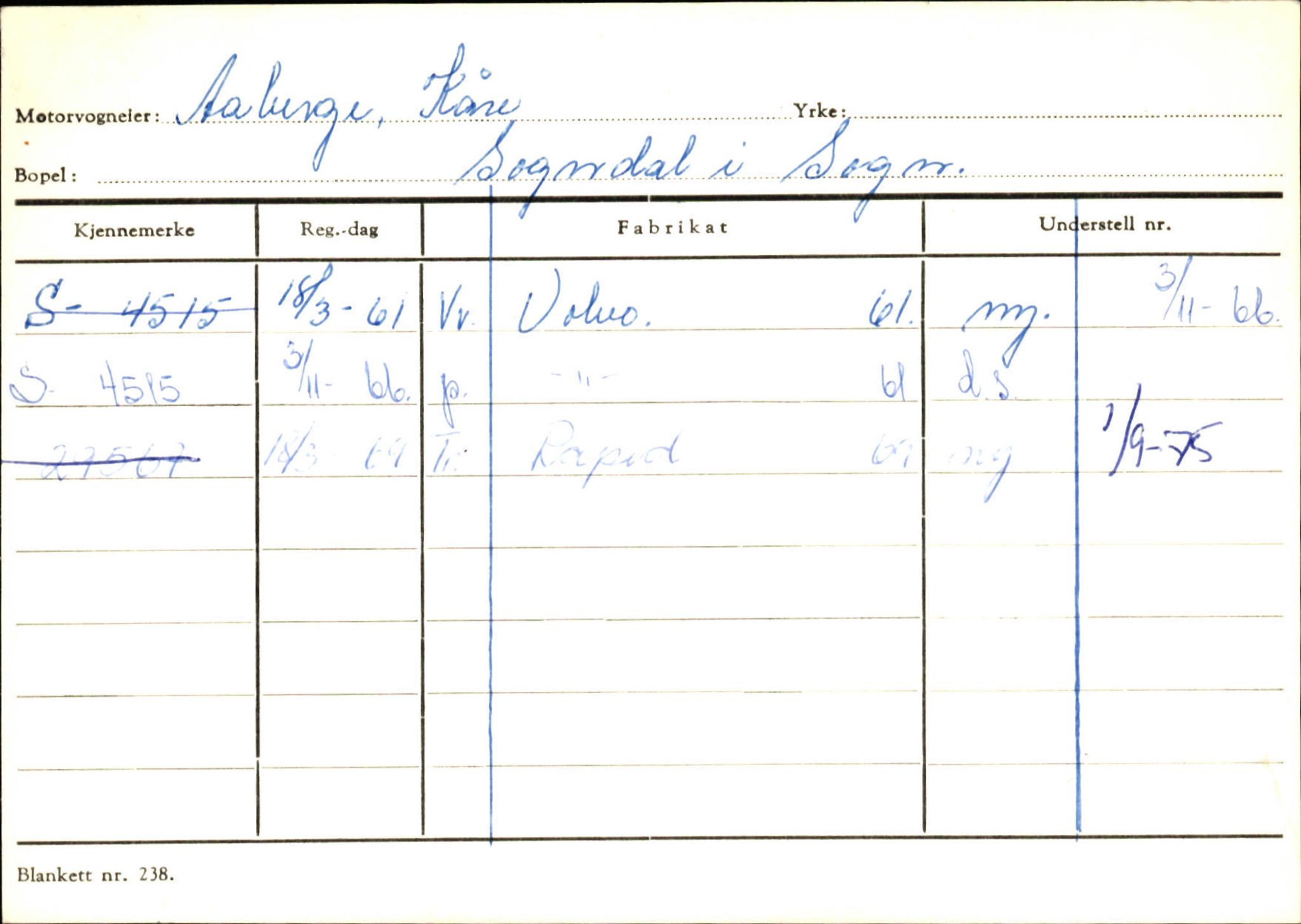 Statens vegvesen, Sogn og Fjordane vegkontor, AV/SAB-A-5301/4/F/L0125: Eigarregister Sogndal V-Å. Aurland A-Å. Fjaler A-N, 1945-1975, p. 319