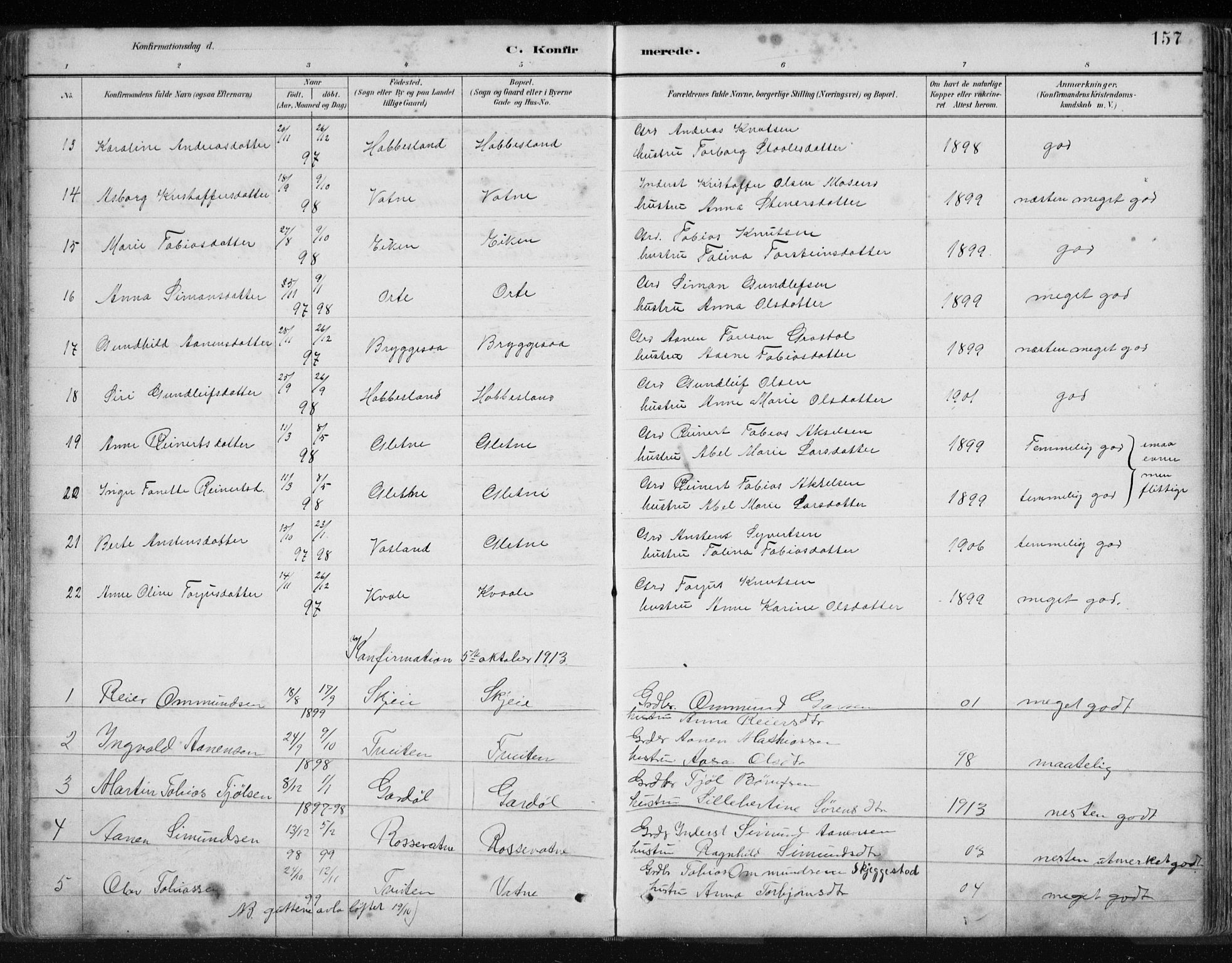 Hægebostad sokneprestkontor, SAK/1111-0024/F/Fb/Fbb/L0003: Parish register (copy) no. B 3, 1887-1937, p. 157