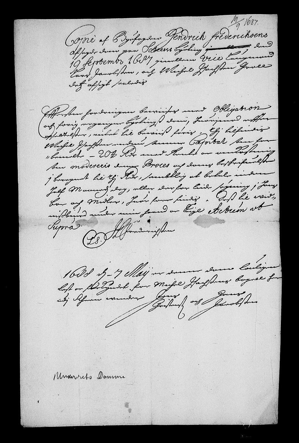 Stattholderembetet 1572-1771, AV/RA-EA-2870/Af/L0002: Avskrifter av vedlegg til originale supplikker, nummerert i samsvar med supplikkbøkene, 1687-1689, p. 341