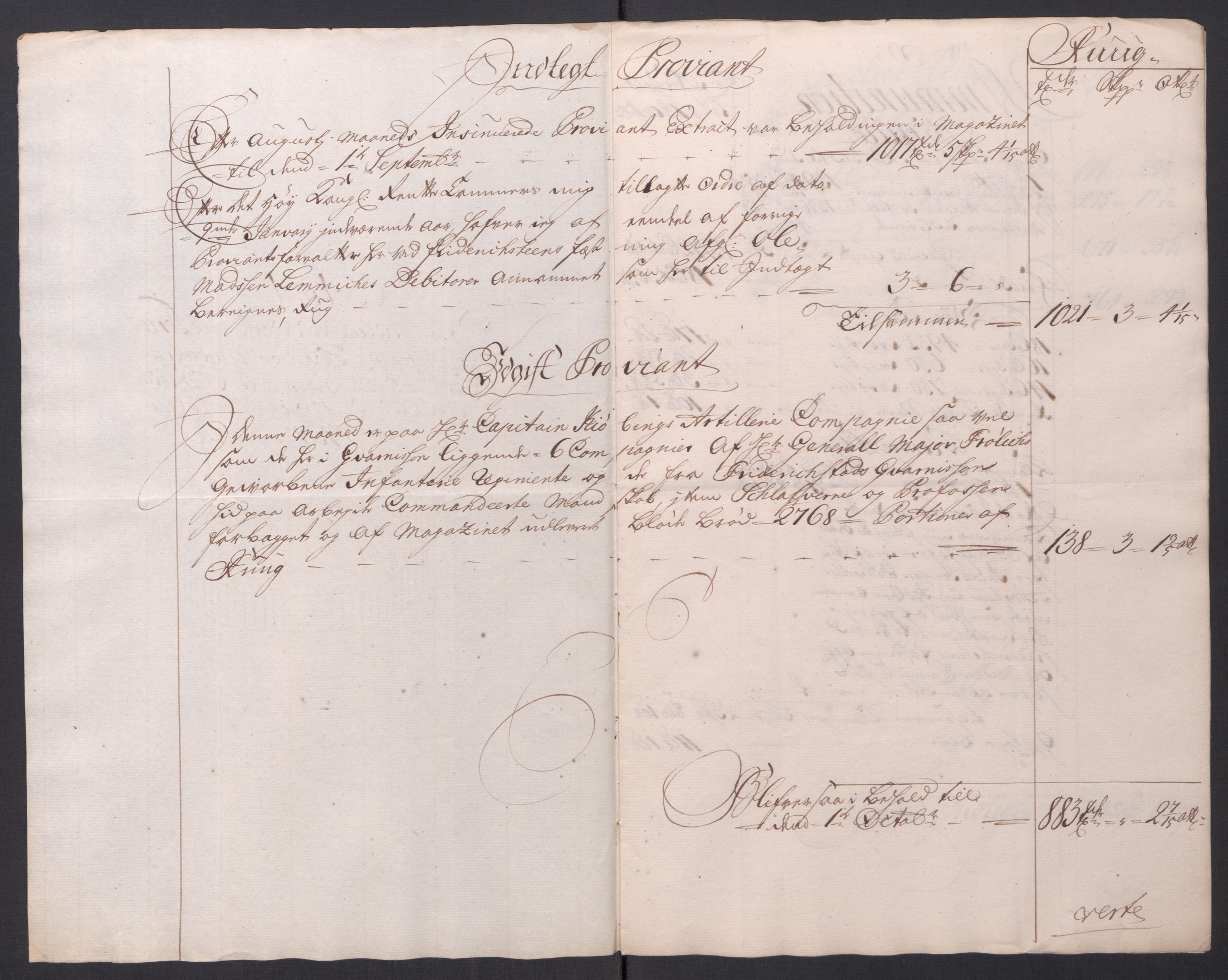 Kommanderende general (KG I) med Det norske krigsdirektorium, AV/RA-EA-5419/D/L0154: Fredriksten festning: Brev, inventarfortegnelser og regnskapsekstrakter, 1730-1739, p. 254