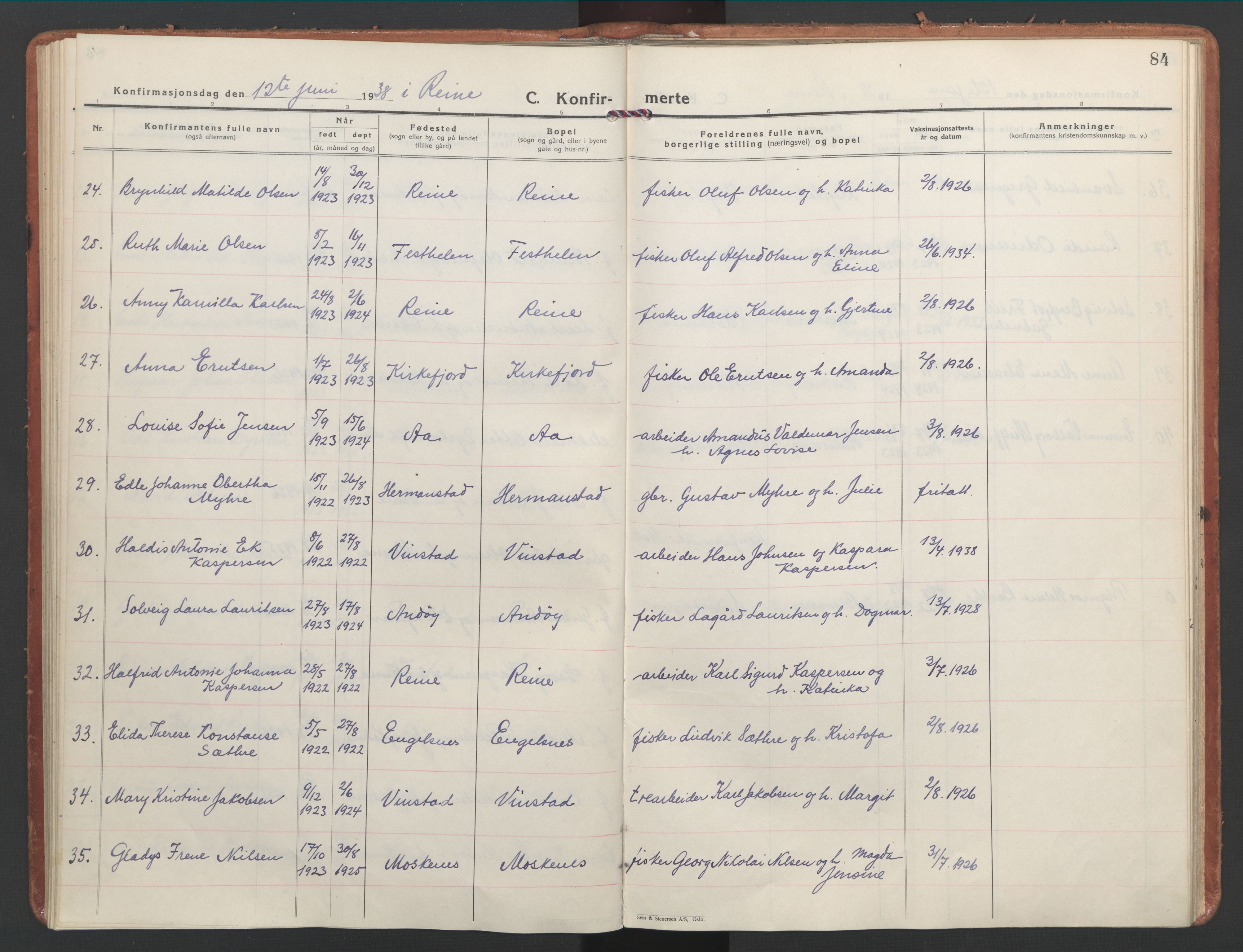 Ministerialprotokoller, klokkerbøker og fødselsregistre - Nordland, AV/SAT-A-1459/886/L1223: Parish register (official) no. 886A05, 1926-1938, p. 84