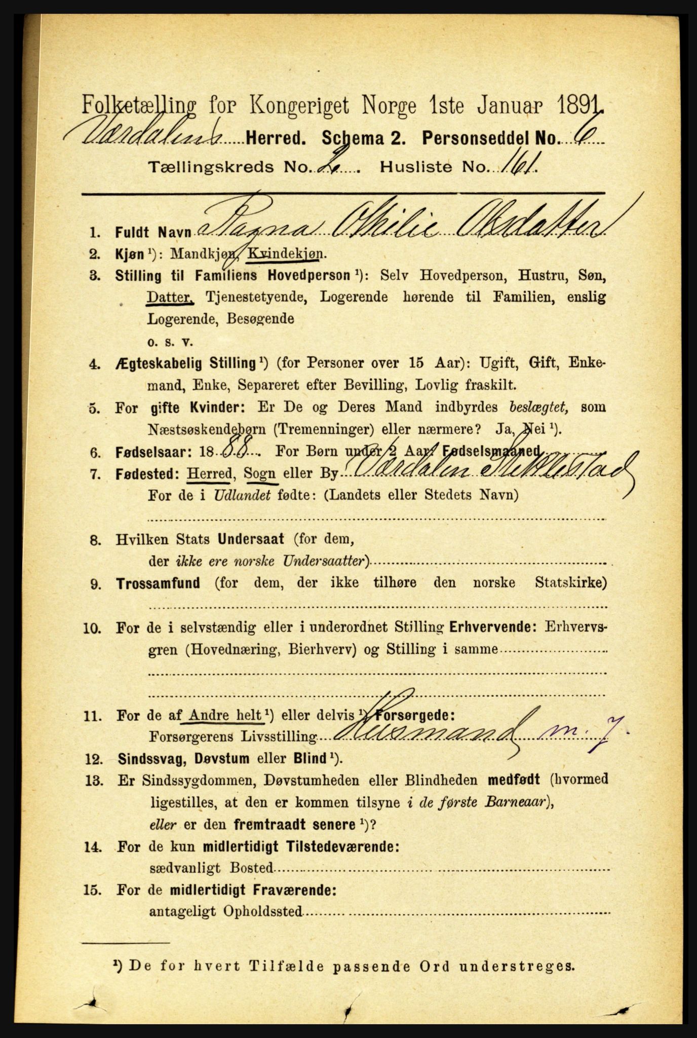 RA, 1891 census for 1721 Verdal, 1891, p. 1627