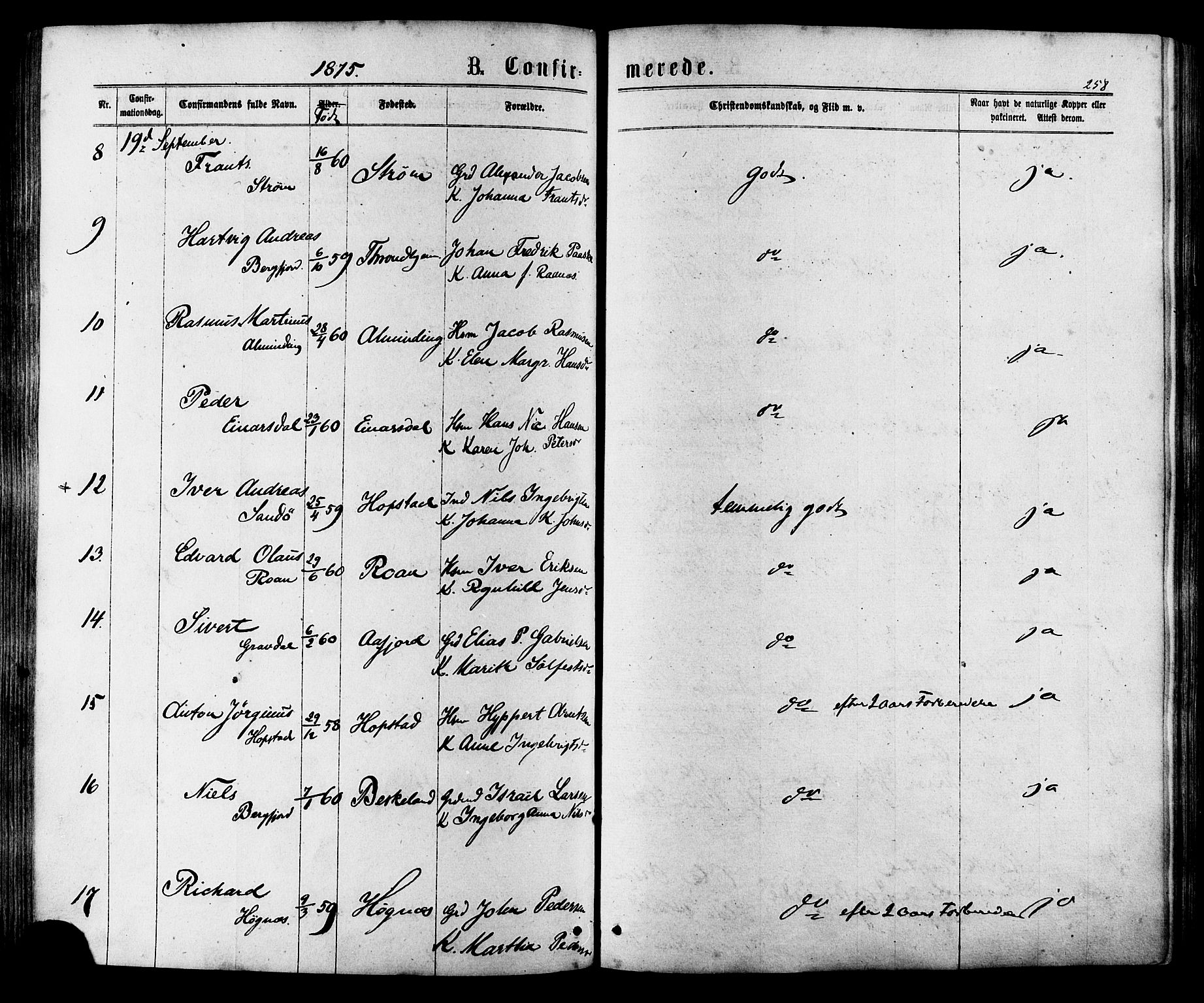 Ministerialprotokoller, klokkerbøker og fødselsregistre - Sør-Trøndelag, AV/SAT-A-1456/657/L0706: Parish register (official) no. 657A07, 1867-1878, p. 258