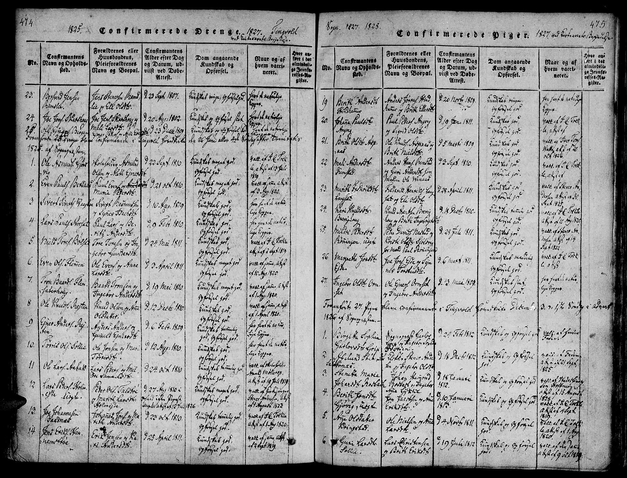 Ministerialprotokoller, klokkerbøker og fødselsregistre - Møre og Romsdal, AV/SAT-A-1454/586/L0982: Parish register (official) no. 586A08, 1819-1829, p. 474-475