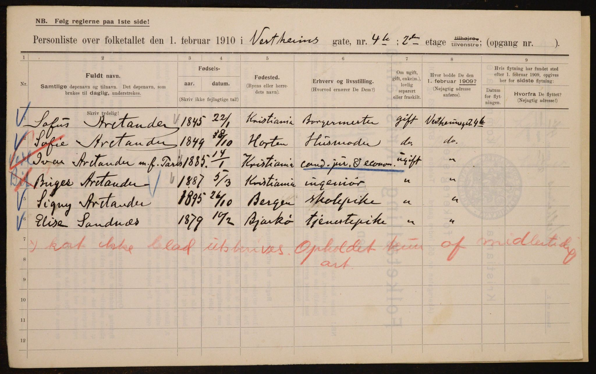 OBA, Municipal Census 1910 for Kristiania, 1910, p. 116097