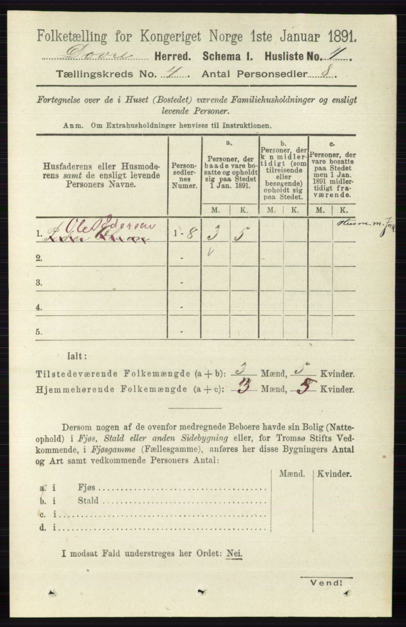 RA, 1891 census for 0511 Dovre, 1891, p. 1817