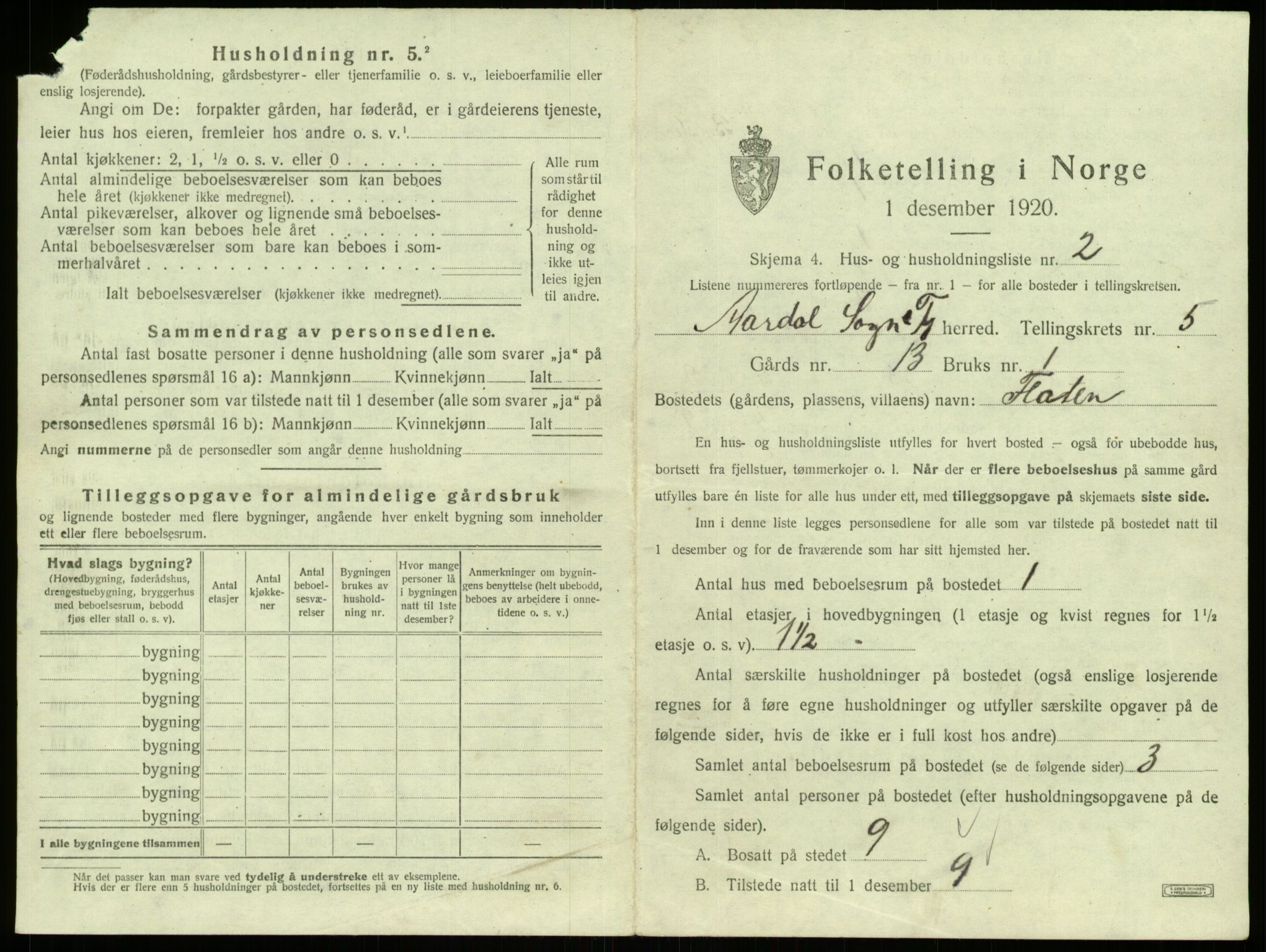 SAB, 1920 census for Årdal, 1920, p. 370