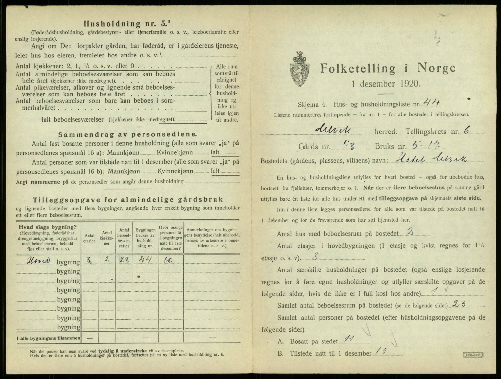 SAB, 1920 census for Ulvik, 1920, p. 53