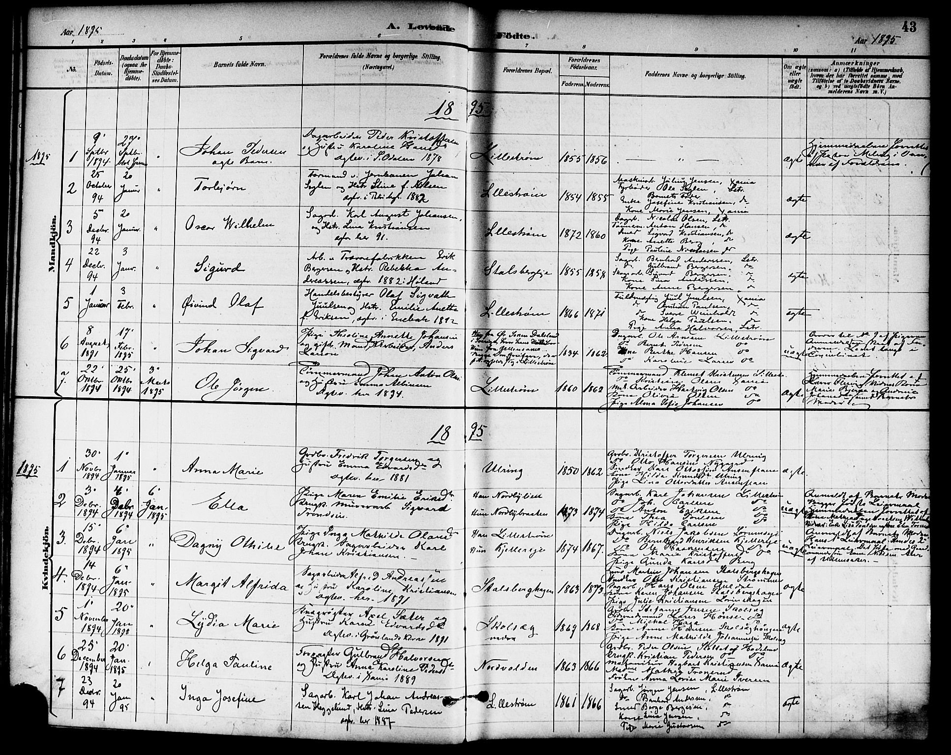 Skedsmo prestekontor Kirkebøker, AV/SAO-A-10033a/F/Fa/L0014: Parish register (official) no. I 14, 1892-1901, p. 43