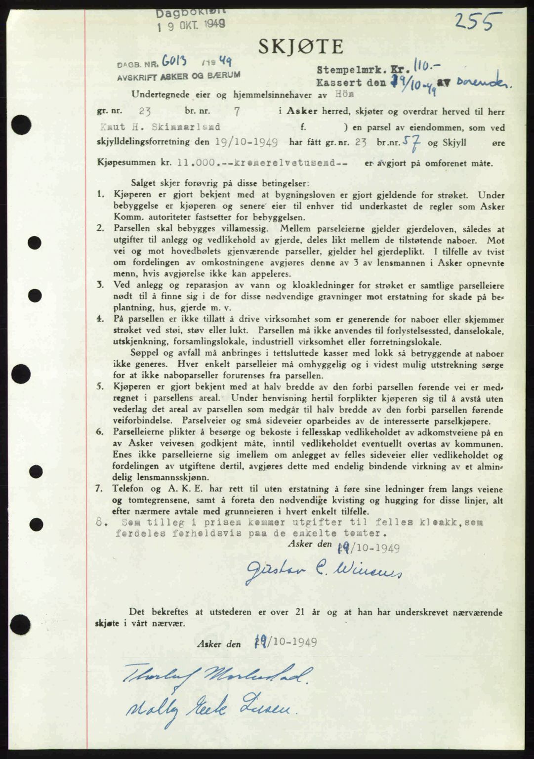 Asker og Bærum sorenskriveri, AV/SAO-A-10379a/G/Gb/Gba/L0007: Mortgage book no. A93, 1949-1949, Diary no: : 6013/1949