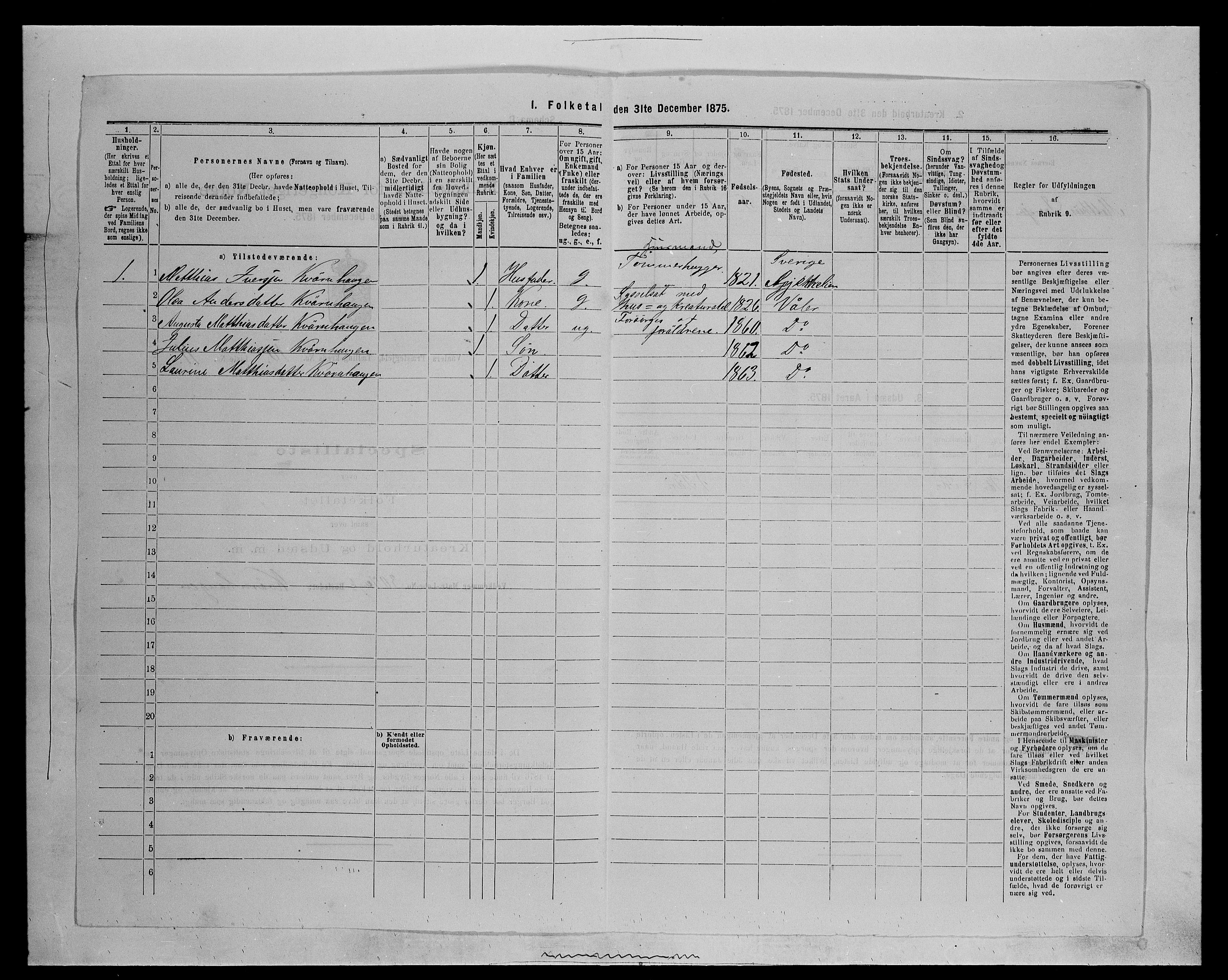 SAH, 1875 census for 0426P Våler, 1875, p. 1311