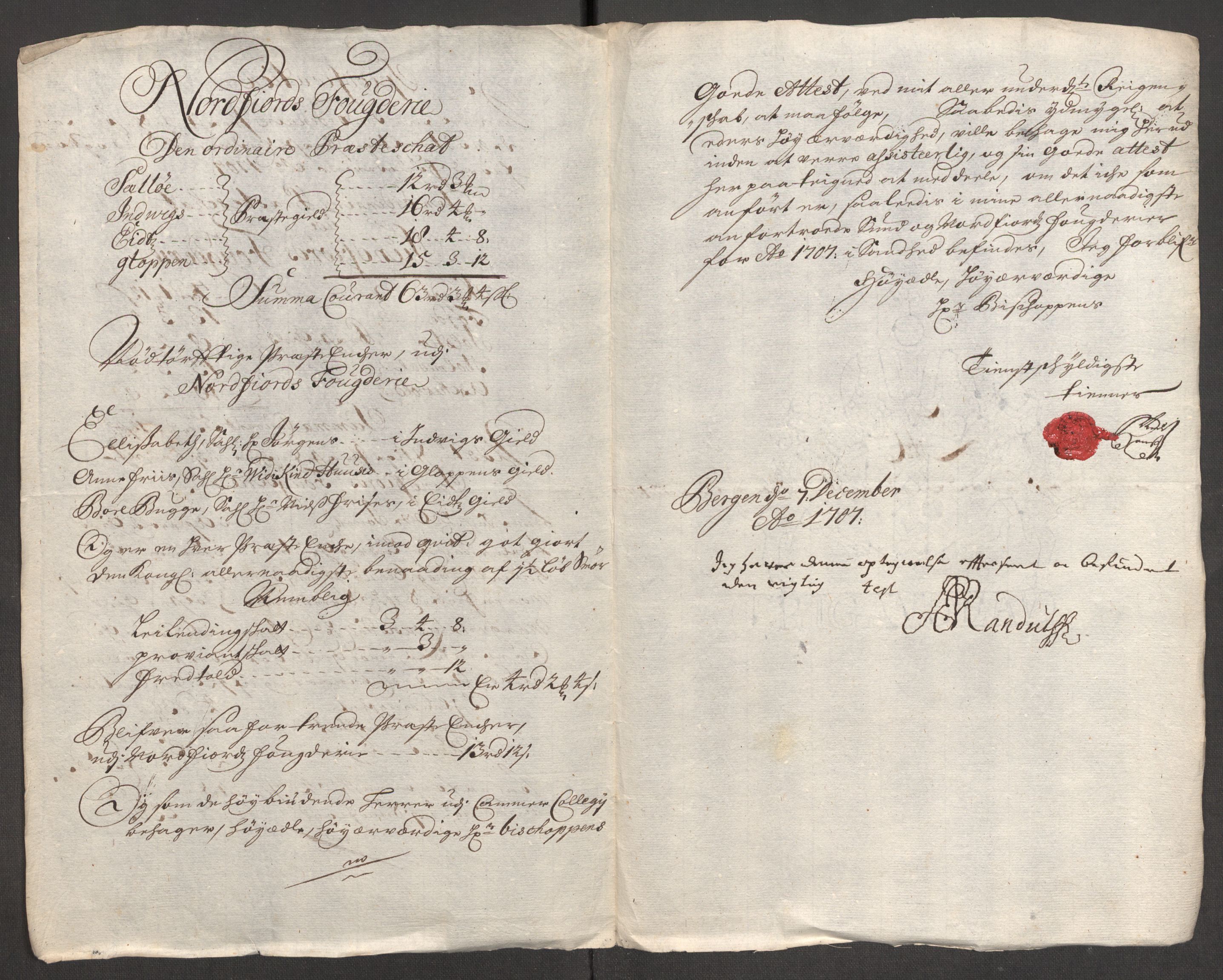 Rentekammeret inntil 1814, Reviderte regnskaper, Fogderegnskap, AV/RA-EA-4092/R53/L3430: Fogderegnskap Sunn- og Nordfjord, 1706-1707, p. 288