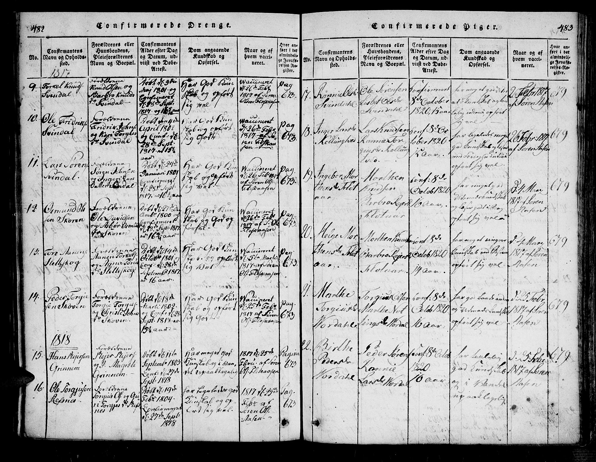 Bjelland sokneprestkontor, SAK/1111-0005/F/Fa/Fac/L0001: Parish register (official) no. A 1, 1815-1866, p. 482-483