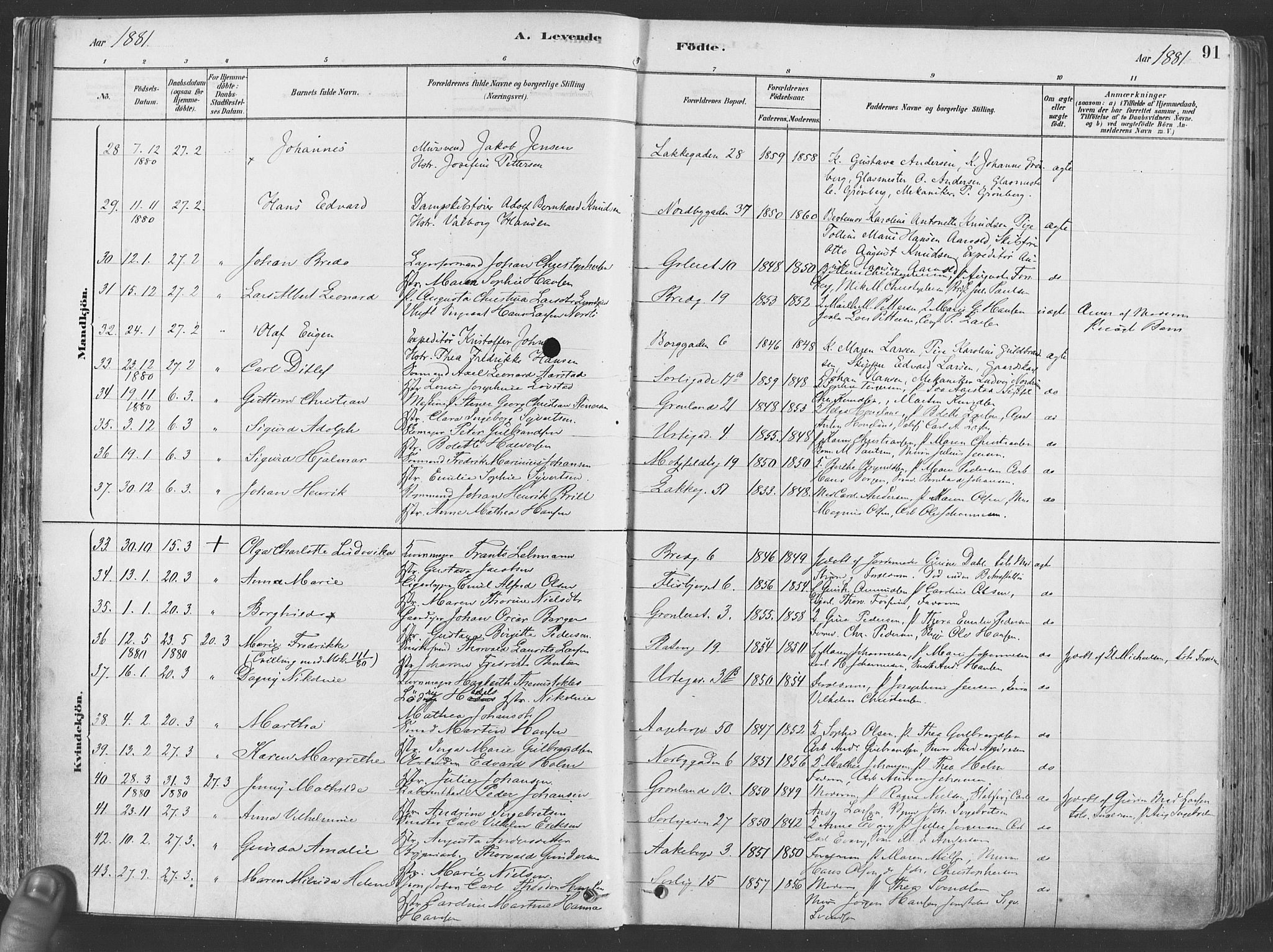 Grønland prestekontor Kirkebøker, SAO/A-10848/F/Fa/L0007: Parish register (official) no. 7, 1878-1888, p. 91