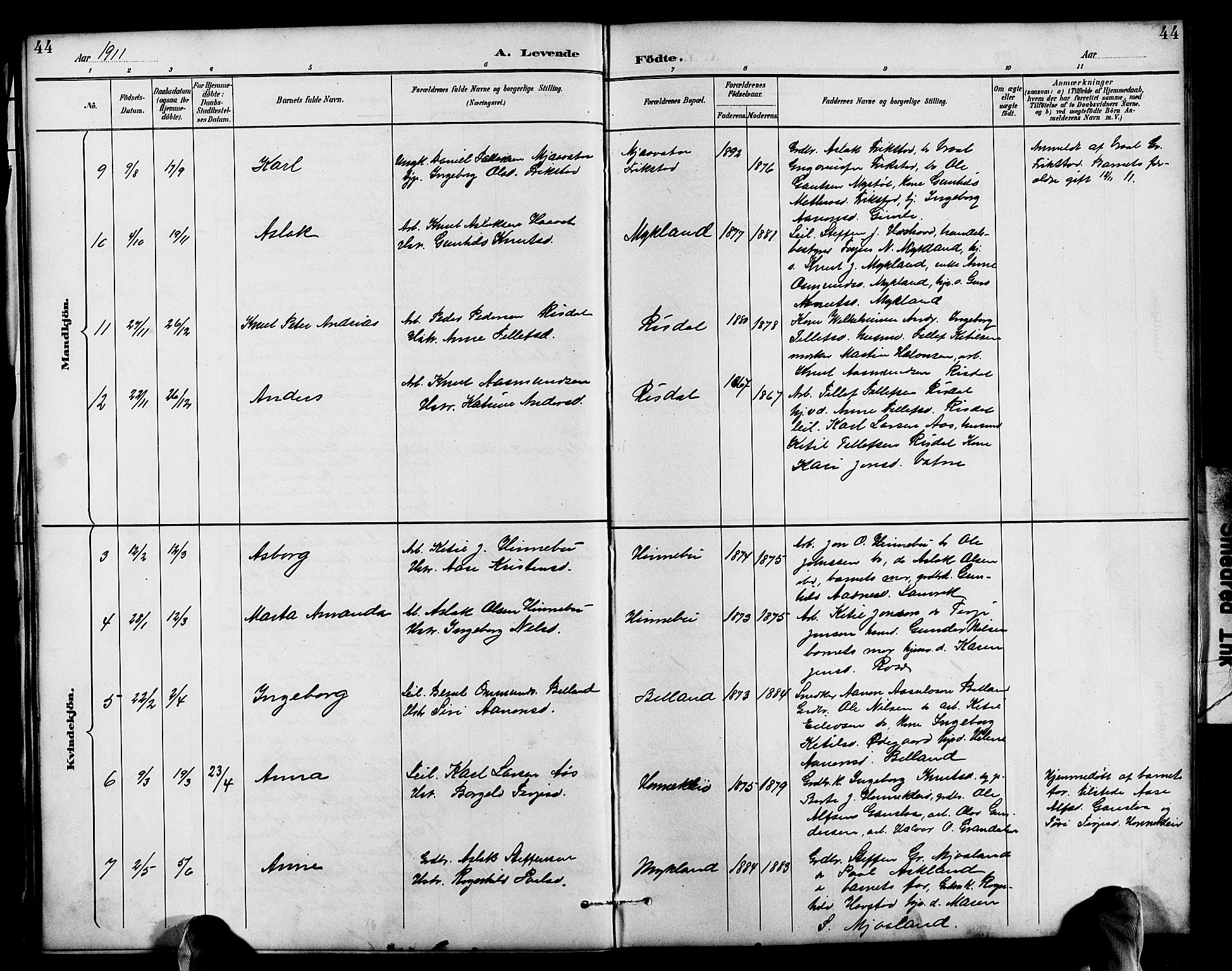 Herefoss sokneprestkontor, AV/SAK-1111-0019/F/Fb/Fbc/L0003: Parish register (copy) no. B 3, 1887-1915, p. 44